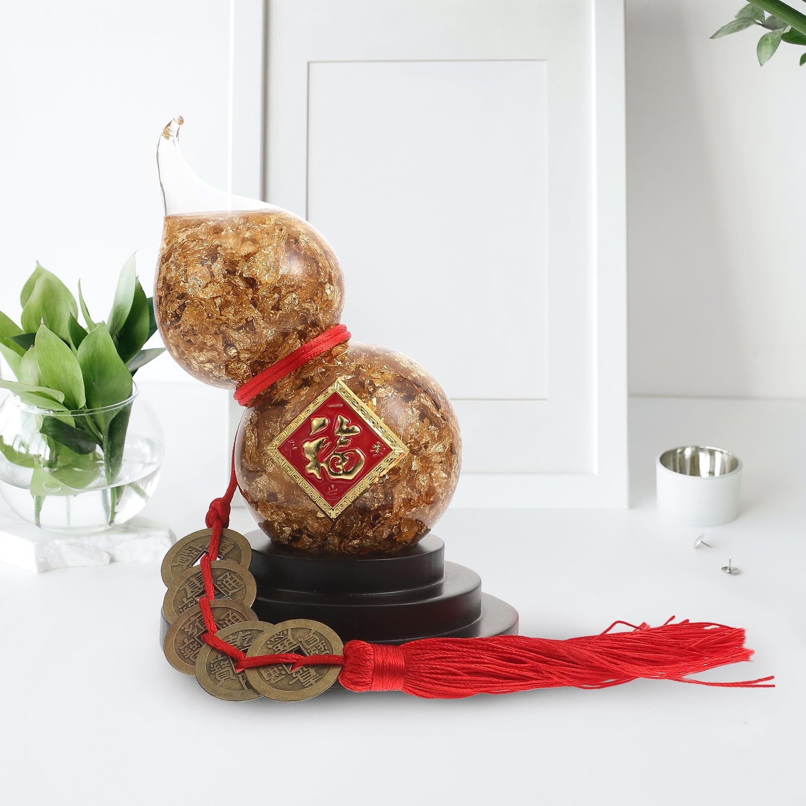 Ipetboom Ornement Richesse Symbole Décoration ou et Prospérité Intérieure pour Artisanal Calebasse Dorée en Verre Feuille d'or de Bureau Maison