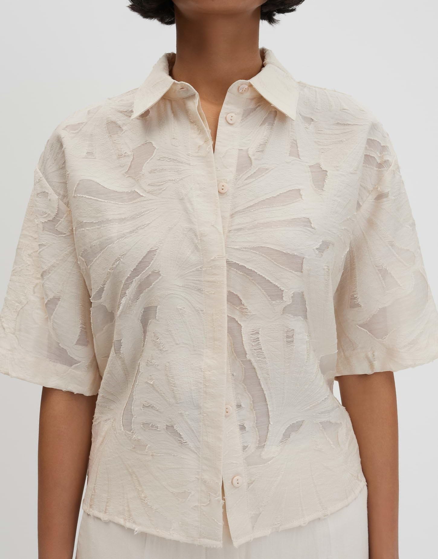 someday Damen Kurzarmbluse | Boxy Hemdbluse mit feinem Fil Coupé Muster Regular Fit
