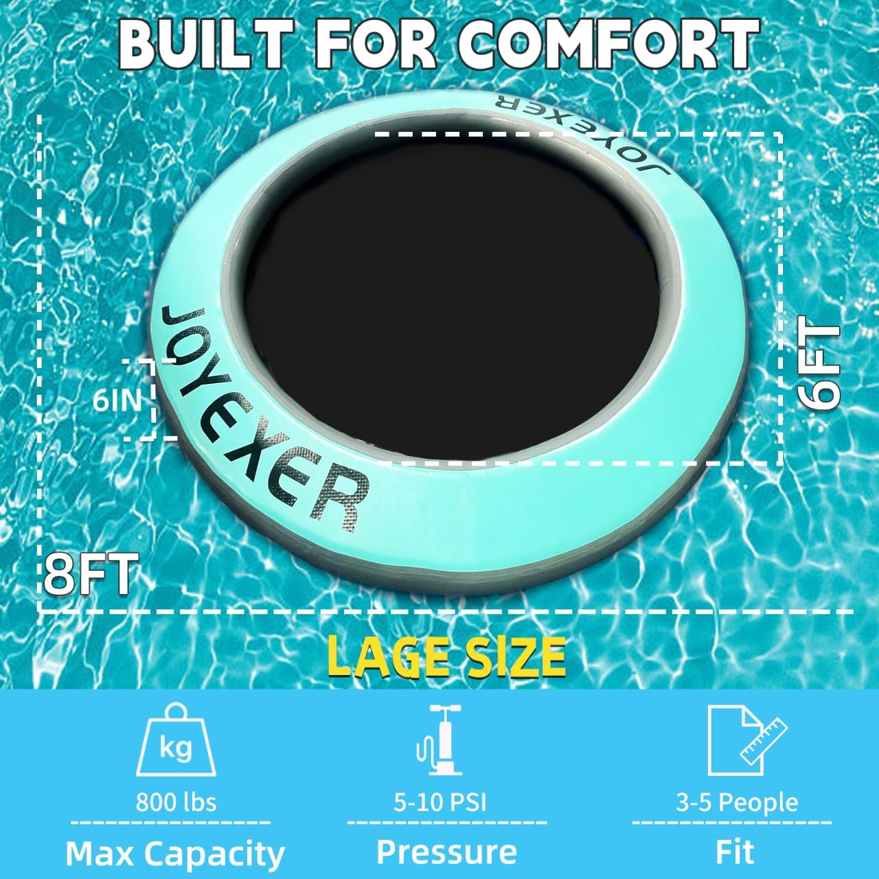 Round Floating Ring, 8FT Inflatable Water Hammock Lake Floats for Adults, Inflatable Floating Dock Platform for Lake, Beach, Ocean