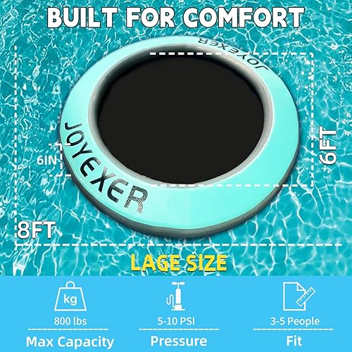 Miniatura 4 de Round Floating Ring, 8FT Inflatable Water Hammock Lake Floats for Adults, Inflatable Floating Dock Platform for Lake, Beach, Ocean