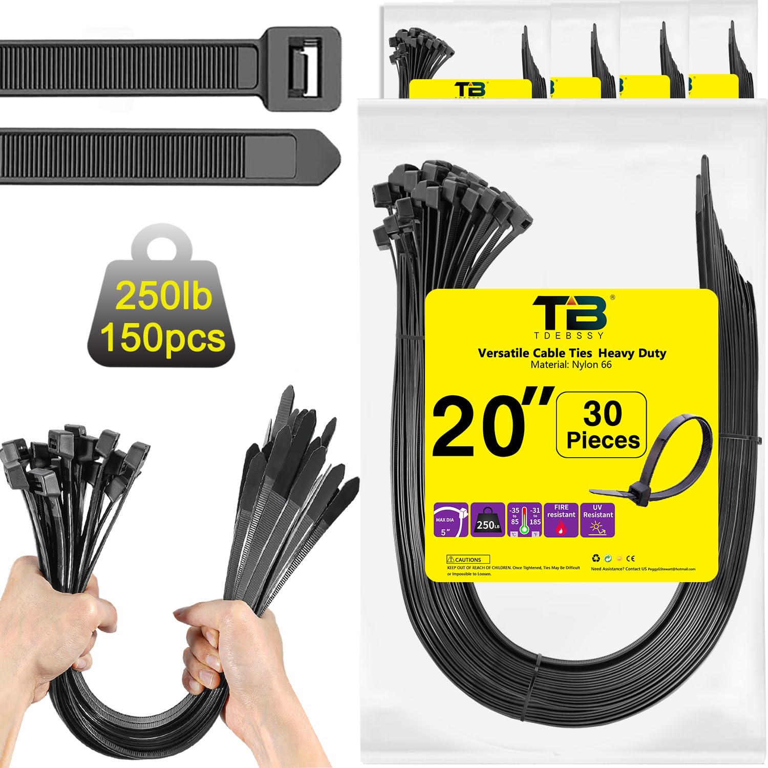 Bridas Plastico Grandes 500 mm x 12,4 mm, Bridas Largas Bridas Negras Cable Ties Heavy Duty, 150 Bridas Abrazaderas Plastico Grandes Negras Para Exteriores, Bridas de Plastico Nailon