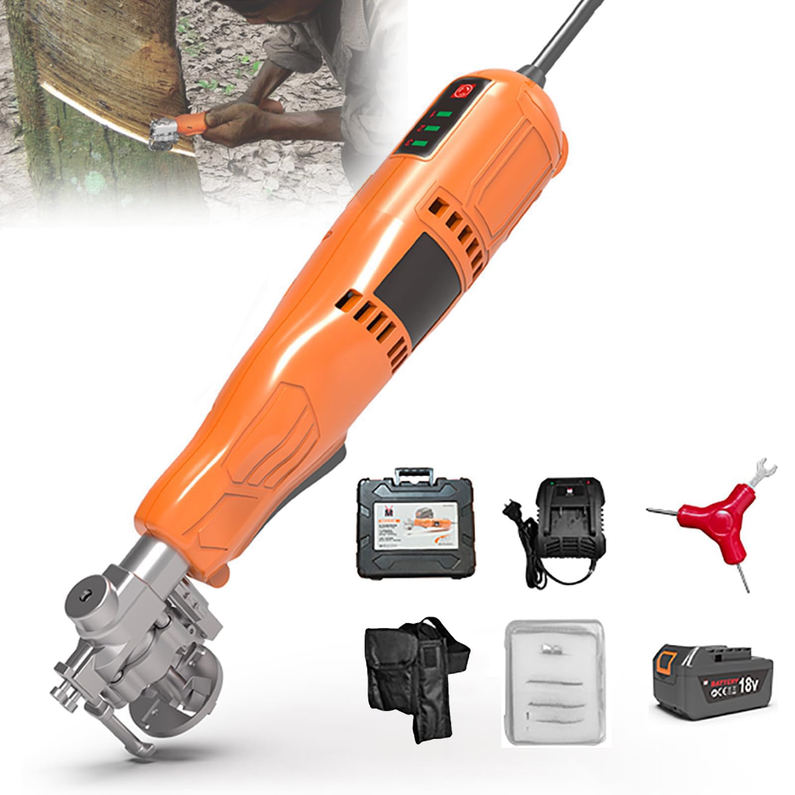 Electric Rubber Tapping Knife, Resin Harvesting Knife with 18V Battery, 3-Speed Adjustment, Cutting Thickness 0-2.0 Mm, Tree Bark Cutters for Rubber, Resin Collection, Maple Syrup