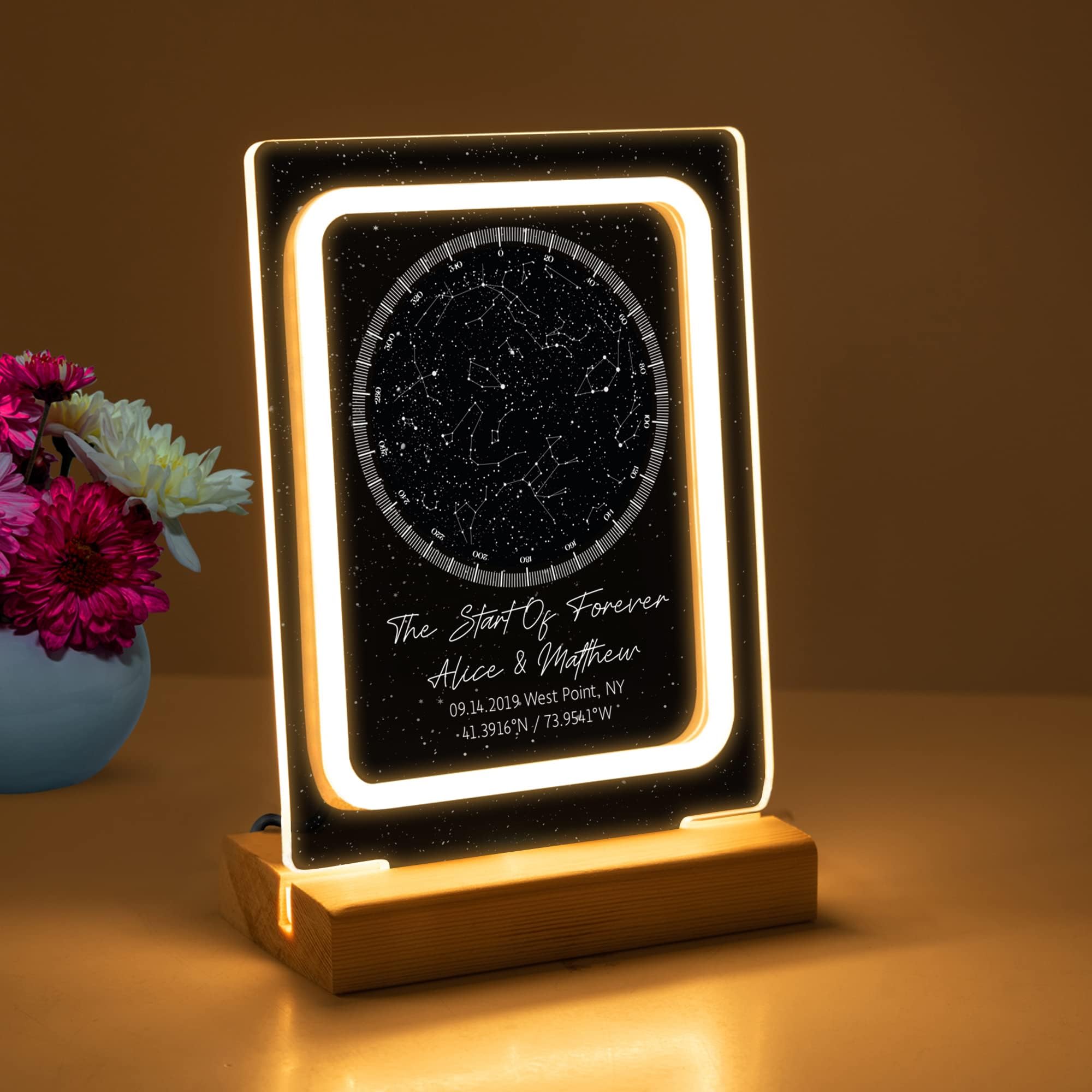 NEON LED Luminous Star Chart Plaque - Custom Star Chart Plaque, Custom Neon Led Star Chart, Custom Star Chart Plate with NEON LED Light Stand