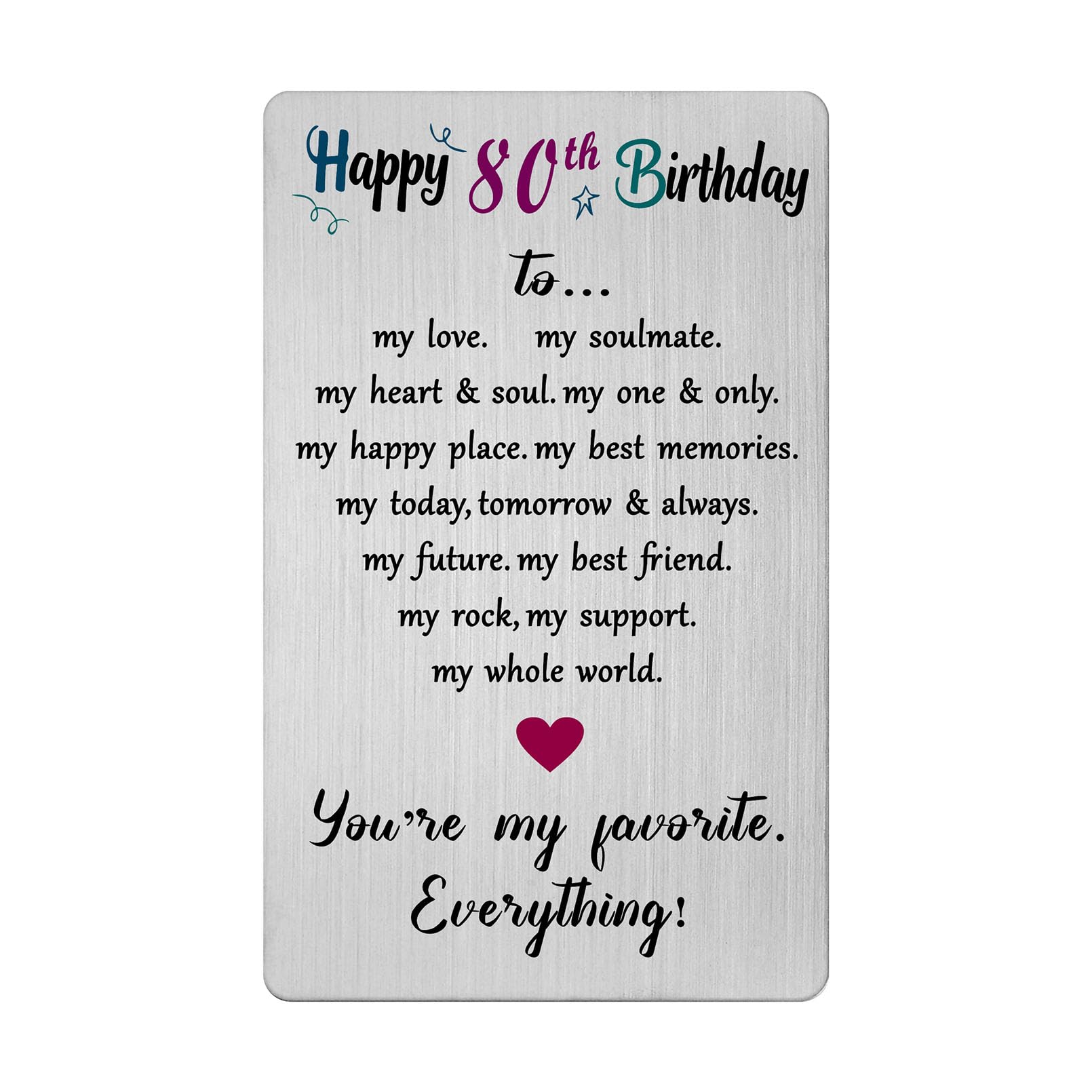 80th Birthday Card for Husband Wife Women Men - Romantic 80 Year old Birthday Gift for Boyfriend Girlfriend Him Her