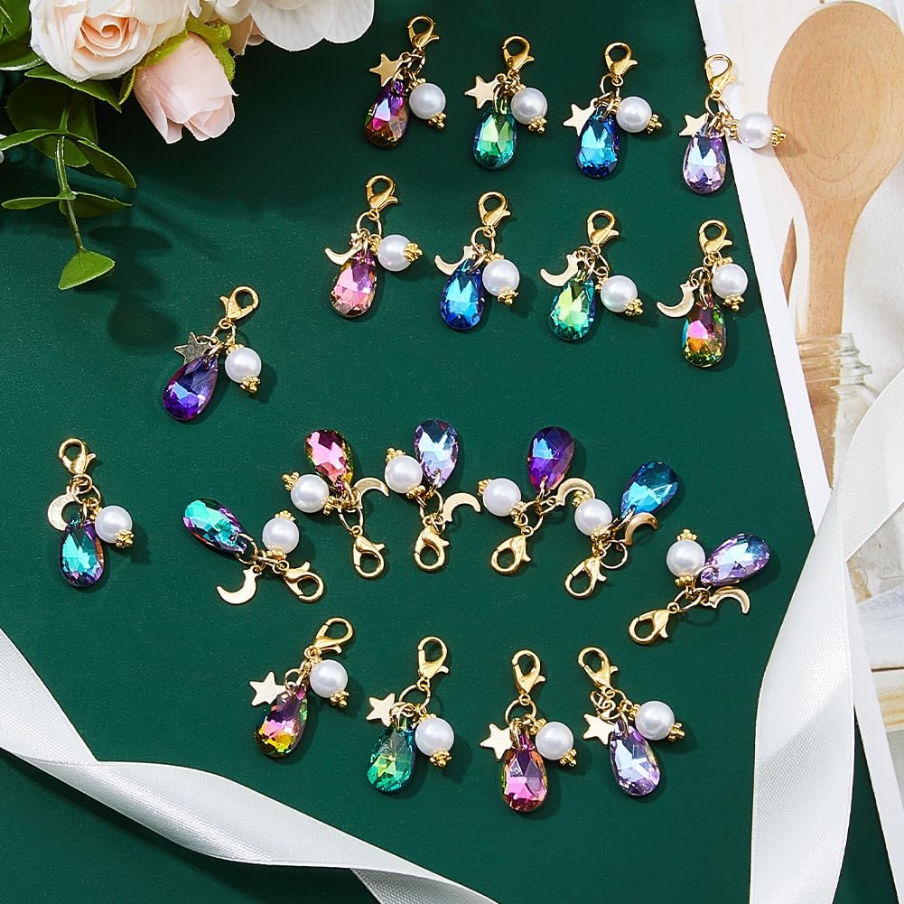 SUPERFINDINGS 28Pcs Mixed Color Charms 7 Colors Glass Charms Golden Acrylic Pendants Decoration with Alloy Lobster Claw Clasps for DIY Bracelets Necklaces Jewelry Making - Image 4