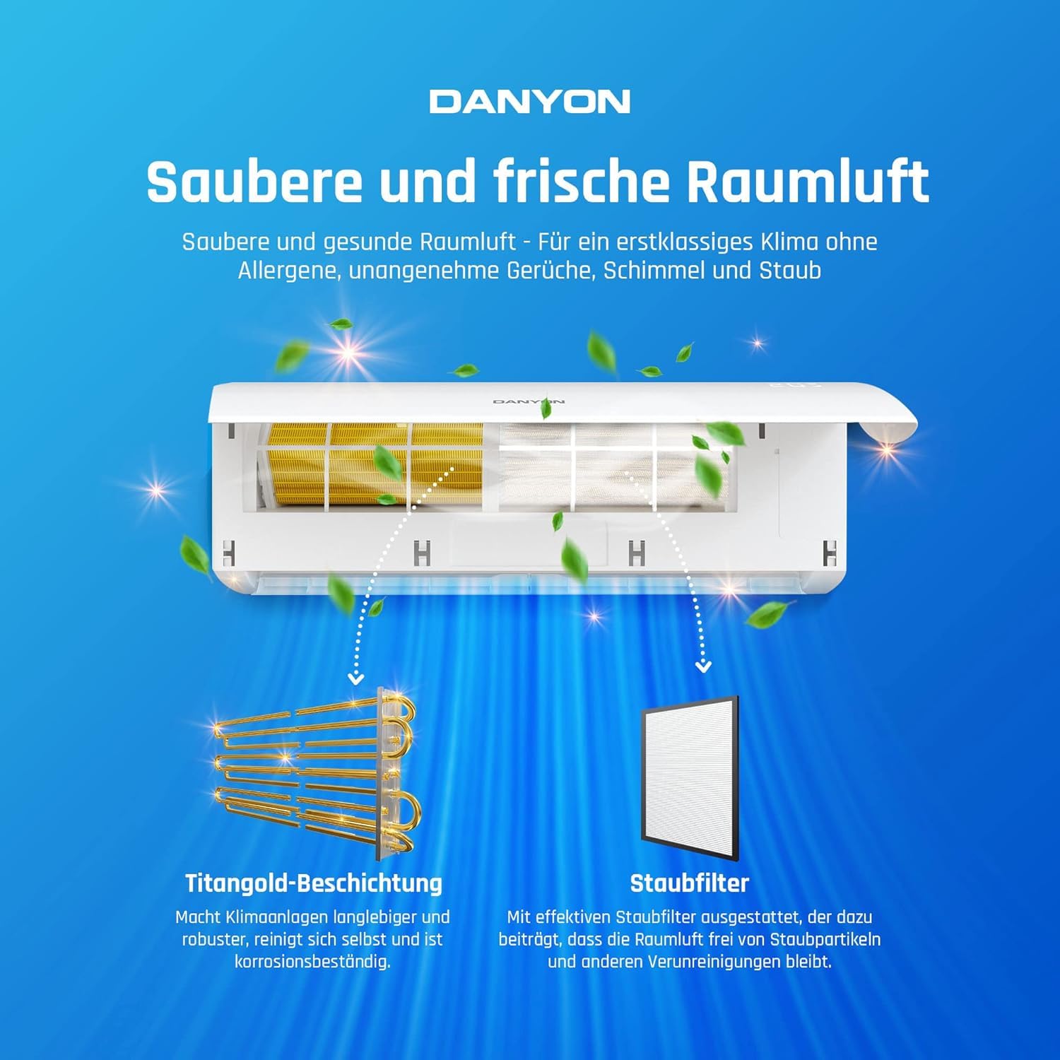 Danyon Multisplit Klimaanlage 3 Innengeräte - 27000 BTU - 7,9 kW - Inverter Klimagerät mit Heizfunktion, WiFi und Smart-Home - sehr leise & energiesparend, Splitgerät vorgefüllt