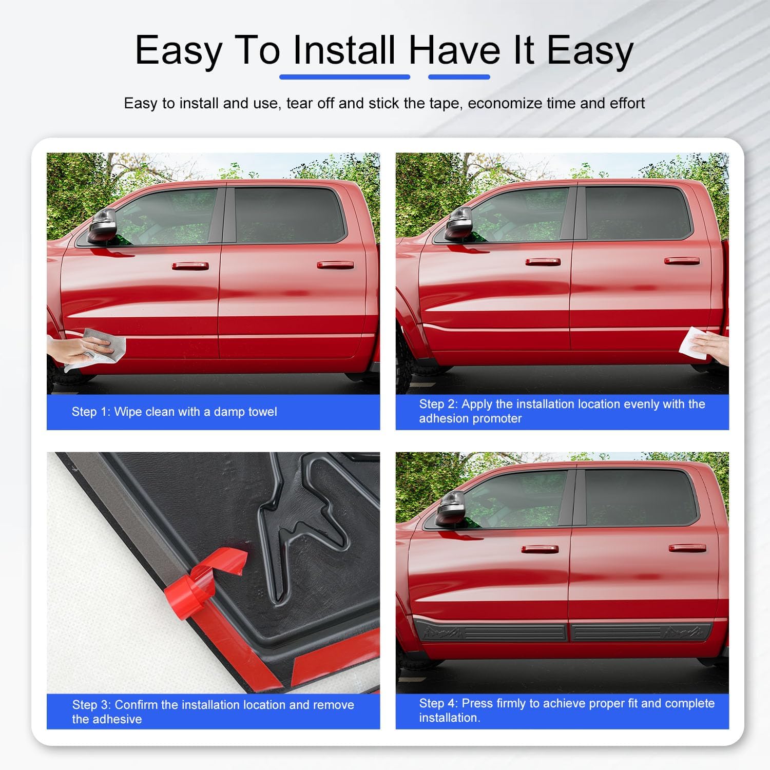 Door Molding Trim Compatible with 2019-2025 Dodge Ram Crew Cab 1500 Rocker Panel Glossy Carbon Fiber ABS Body Side Molding Trim Replacement for 2019-2025 Dodge Ram 1500 Accessories