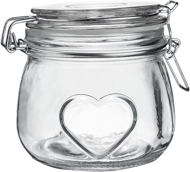 Nicola Spring Heart Glass Storage Jar with Airtight Clip Lid - 500ml - Clear Seal