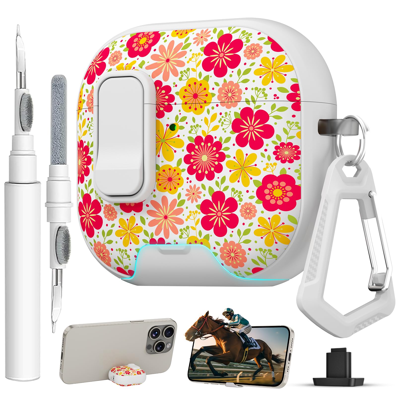 for AirPods 4 Case with Safty Lock &amp; Phone Stand,Cute Floral Pattern Style