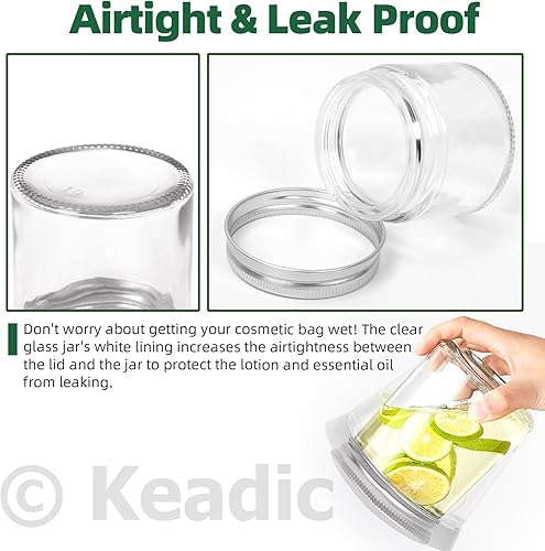 Miniatura 5 de Keadic Juego de 15 tarros de vidrio de 2.0 fl oz2 onzas con tapas, mini tarros redondos herméticos para muestras de conservas con tapas plateadas,