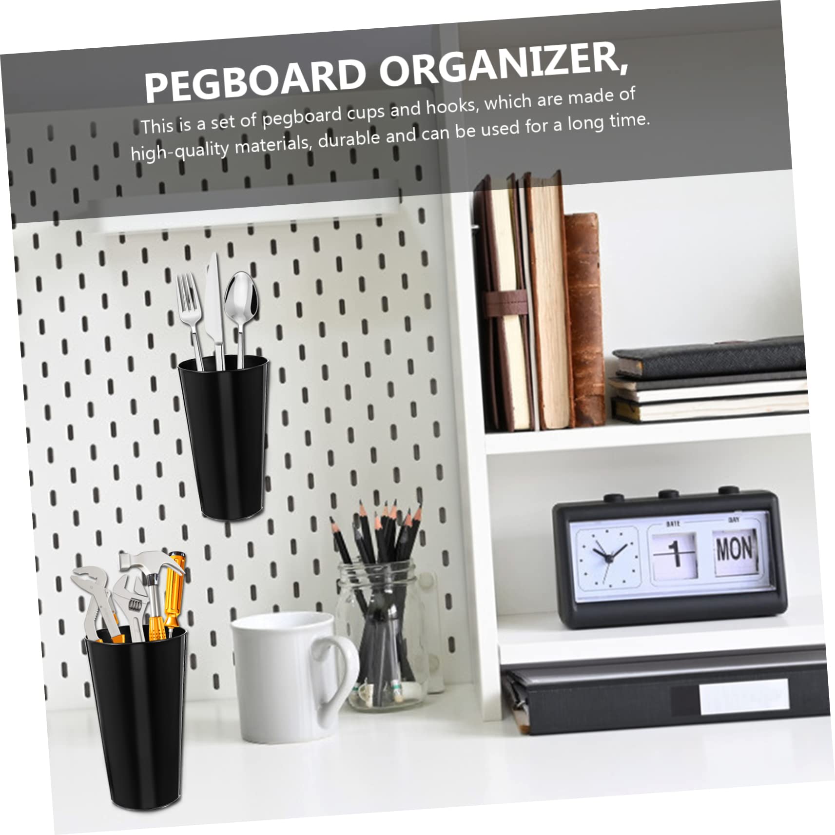 Cabilock 4pcs Abs Plastic Pegboard Hooks Cup Storage Organizer Hardware Tool Kit Hooks for Pegboard Universal Fit