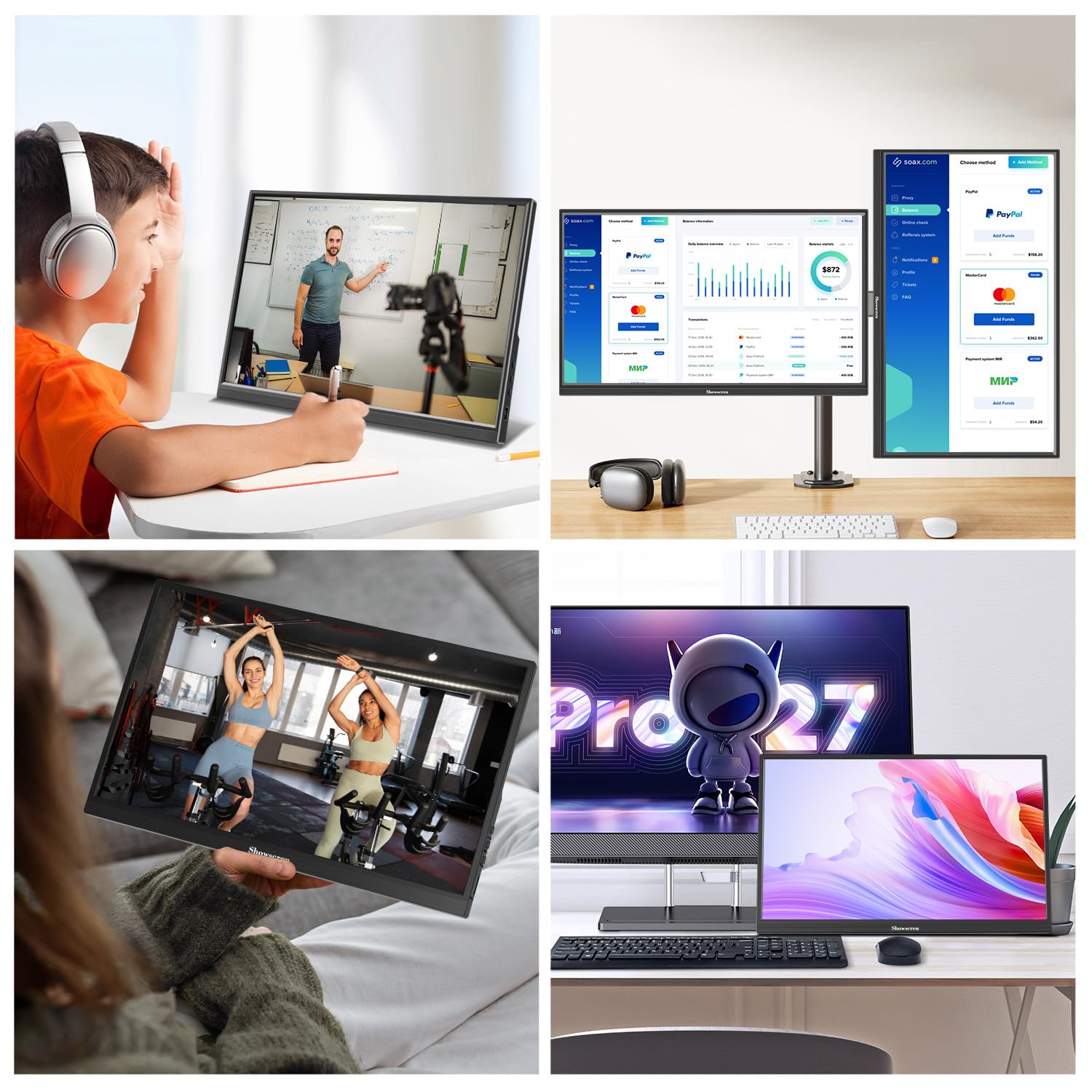 16zoll Tragbar Monitor, FHD1920 x 1200P Display 300 cd/Helligkeit, 60 Hz, 99% sRGB, VESA Support, HDMI USB-C Portable Monitor kompatibel mit Laptop PS4/5, Switch, PC