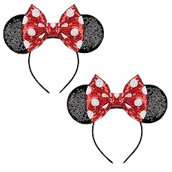 FANYITY Mouse Costume Ears,2 Pcs Mouse Ears Headbands for Girls & Women Party,Size Free