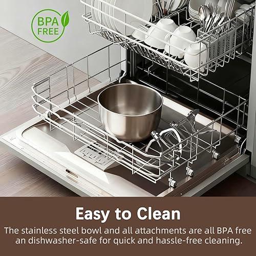 Miniatura 6 de Batidora de pie, cuenco de acero inoxidable de 9 cuartos de galón, potencia profesional de 660 W, múltiples opciones de velocidad, diseño