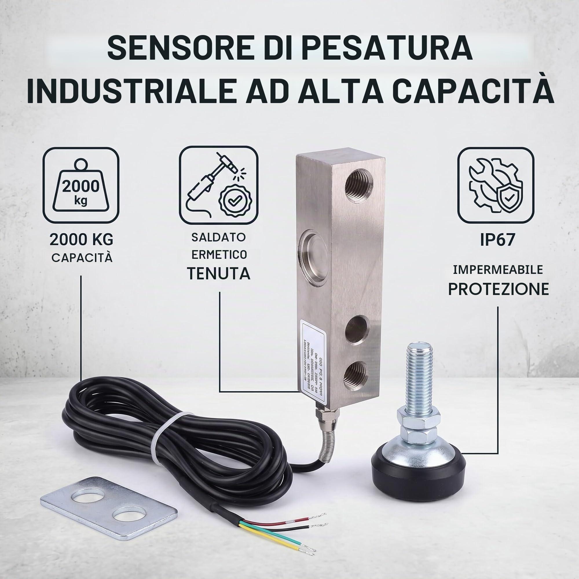 Cella di Carico 2000 kg PSD-F1, Sensore a Sbalzo, per Bilance | Cella di carico per bilance industriali, struttura sigillata IP67, nichelato anticorrosivo, compatibile con sistemi di p