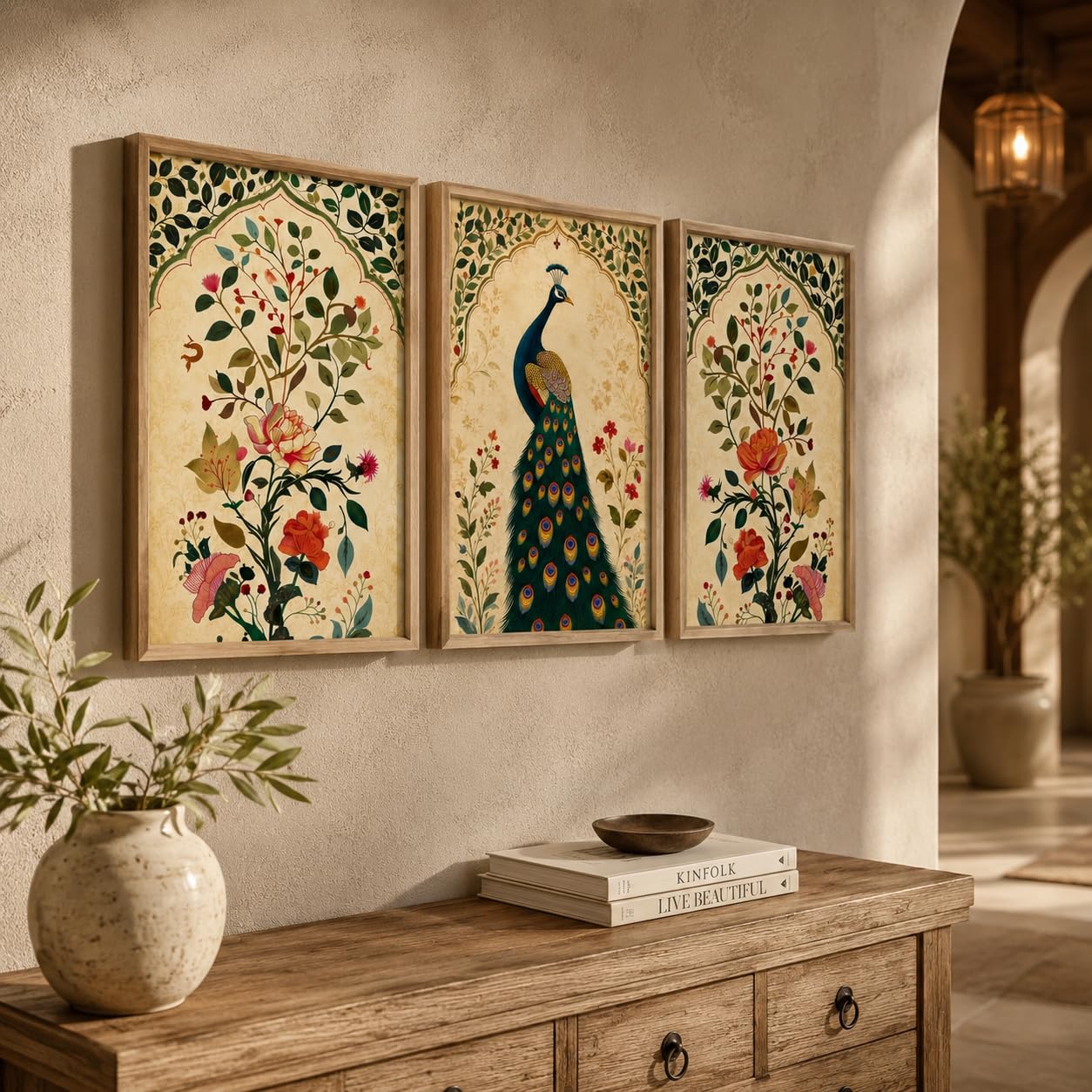Livin'luxe Peacock Wall Art Set - 3 Floral Paintings -3
