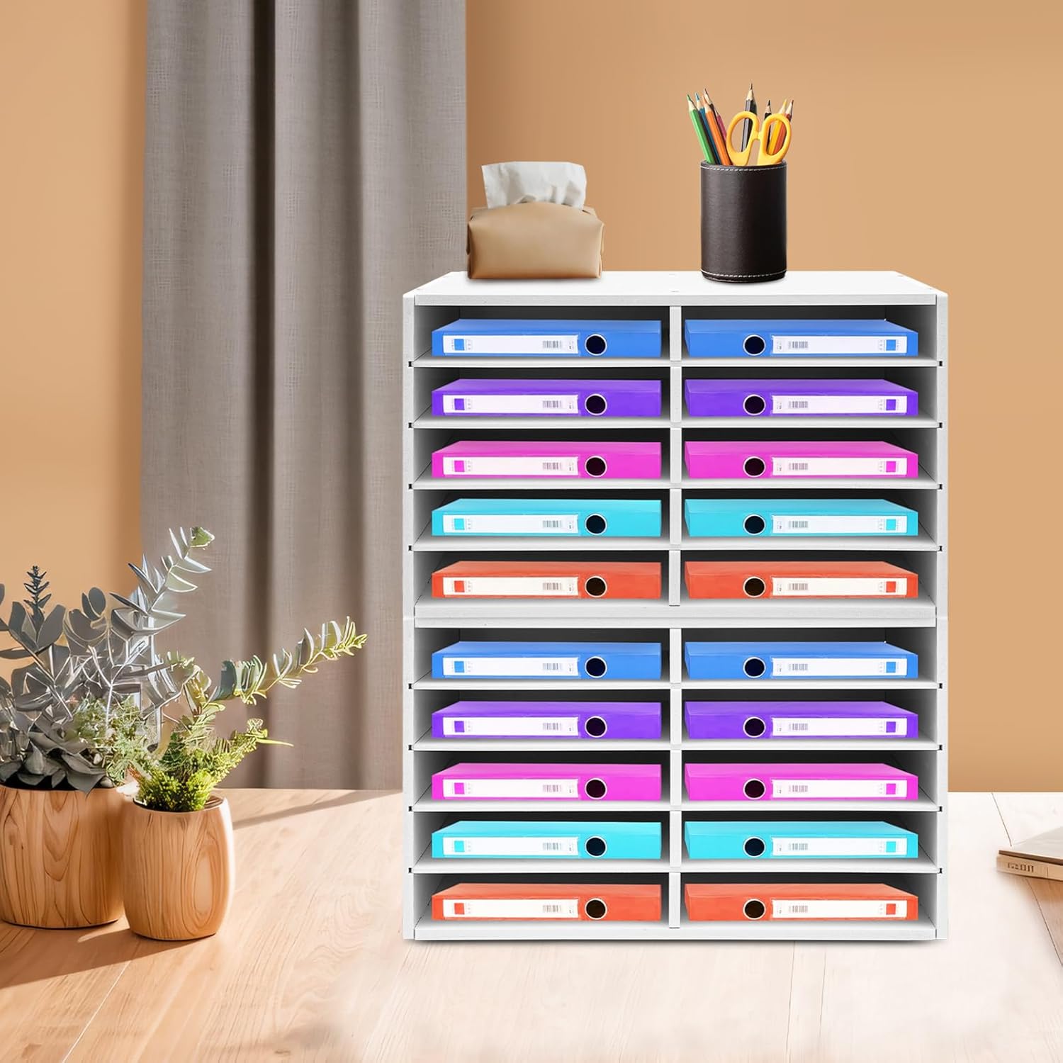 2-Pack 10-Compartment White Paper Storage Cabinets, Durable Plastic, Ideal for Office and Home Use