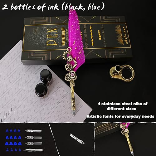 Miniatura 6 de Aifeiter Juego de tintas para caligrafía, incluye bolígrafo de plumas, 2 botellas de tinta de color, soporte 2 en uno, 4 puntas de acero inoxidable,