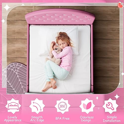 Miniatura 113 de HONEY JOY Marco de cama individual para niños, plataforma de cama individual de madera con cabecera y base de listones, no necesita somier, muebles