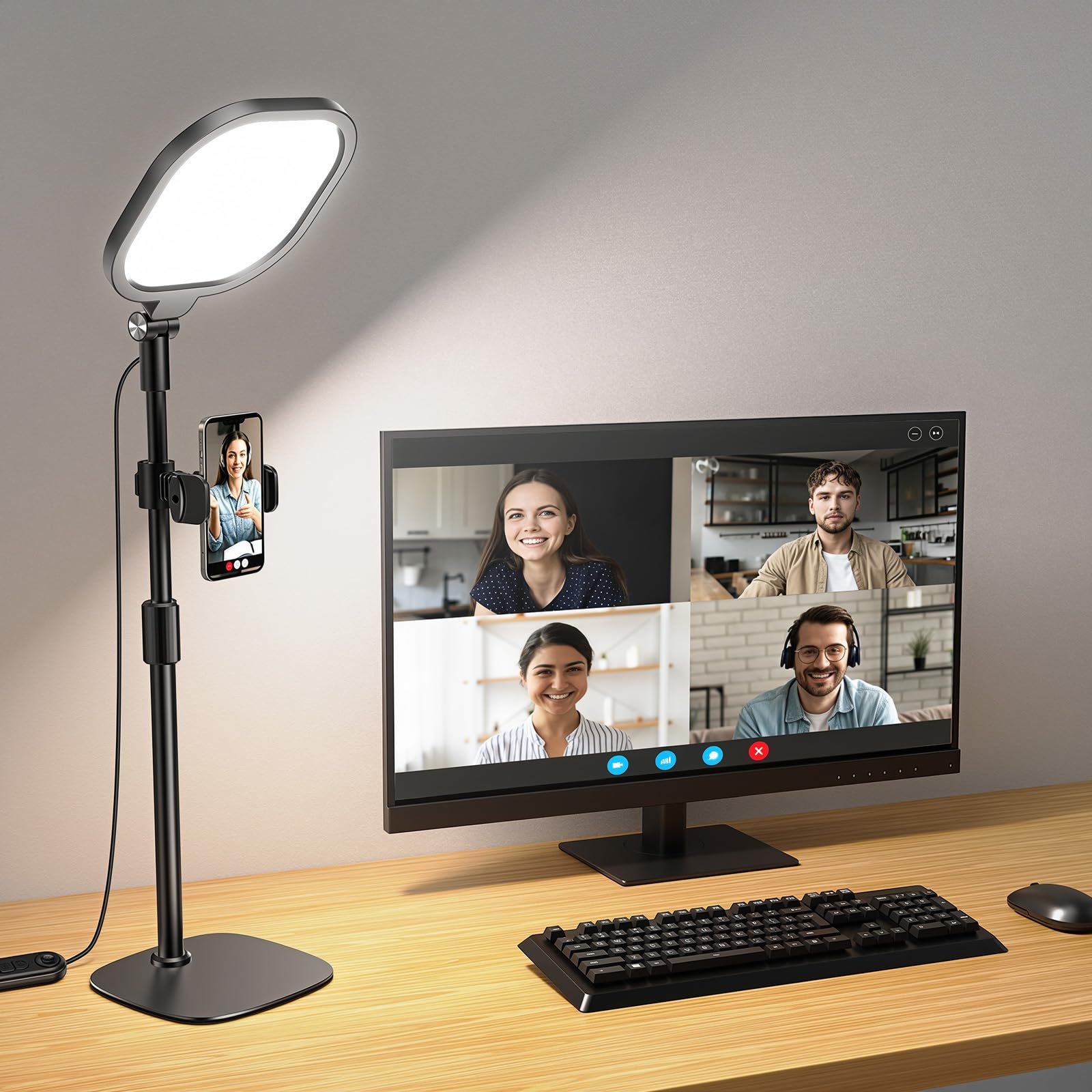 Videokonferenzbeleuchtung für Zoom Meeting, Ringleuchte für Schreibtisch mit flexiblem Ständer