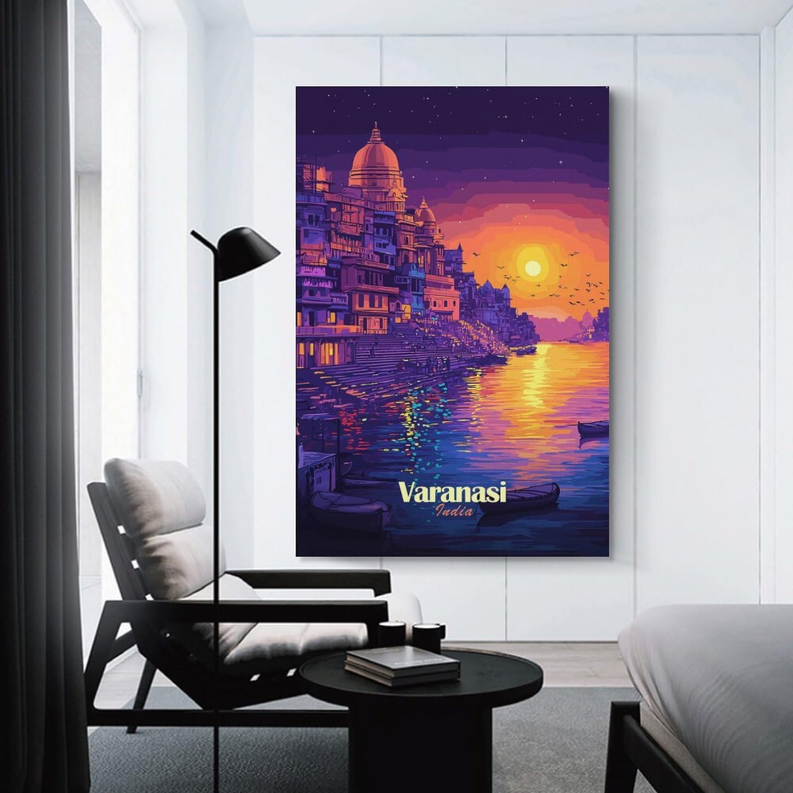 Junmoney Unframe-Style-13-1 Decorative Wall Artwork Varanasi Sunset, 16X24inch(40X60cm), For New Homes, Bedrooms Or Workspaces, Canvas Artwork With Gifting Potential