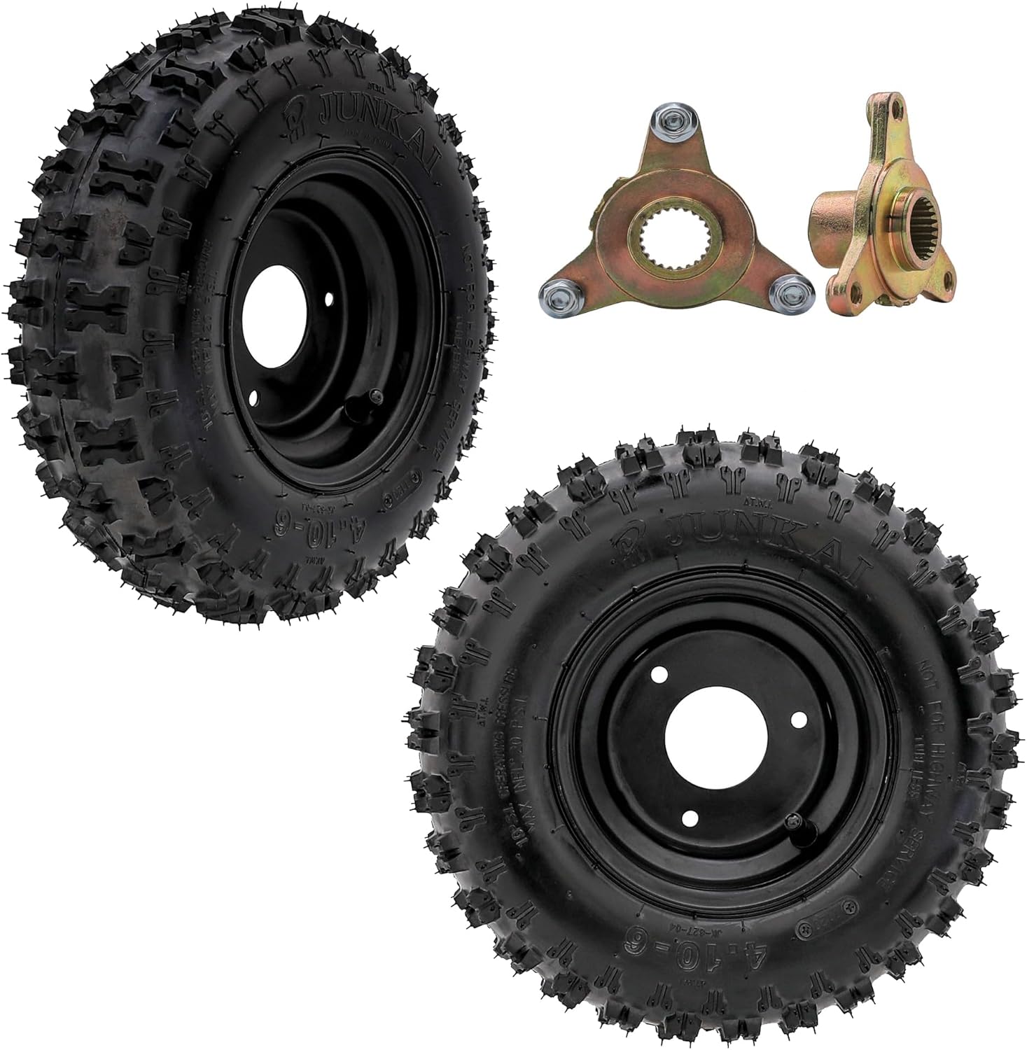 2-Pack 4.10-6 Tubeless ATV Tire & Wheel Set with 50mm 3-Stud Rear Axle Hubs – Universal Fit for Go Karts, Mini Bikes, Drift Trikes, Quads, Lawn Mowers, Scooters & More