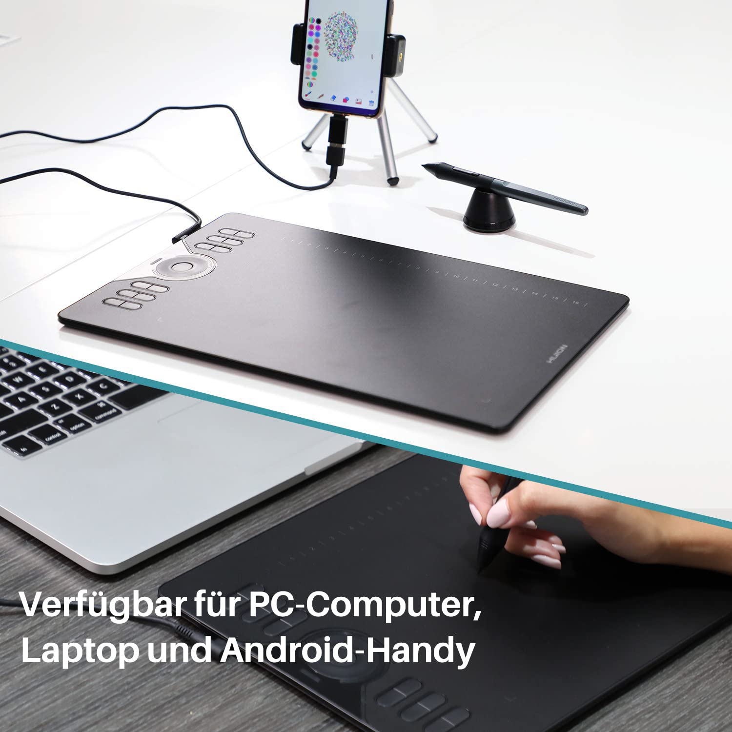 HUION HS610 Grafiktablett, 12+16 Tasten | 8192 Stufen, ±60° Neigung, 5080LPI, Für Windows Mac Android, Home-Office