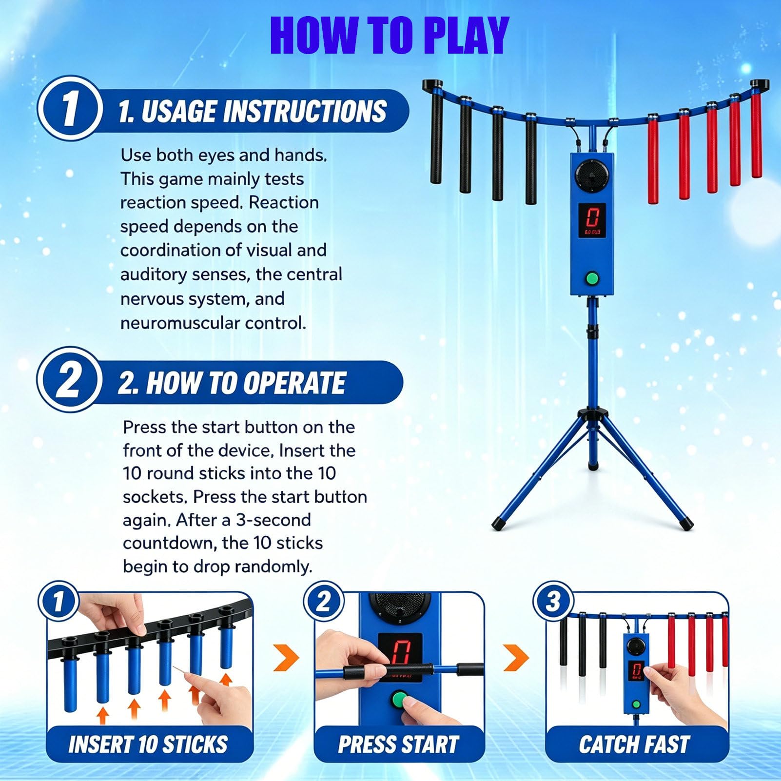 Gra „Reflex Stick Challenge”, Automat Do Gry ZręCznośCiowej „Catch Stick”, Gra TrenująCa Koordynację Wzrokowo-Ruchową, W Zestawie 10 PałEczek, Idealna Na Imprezy Green