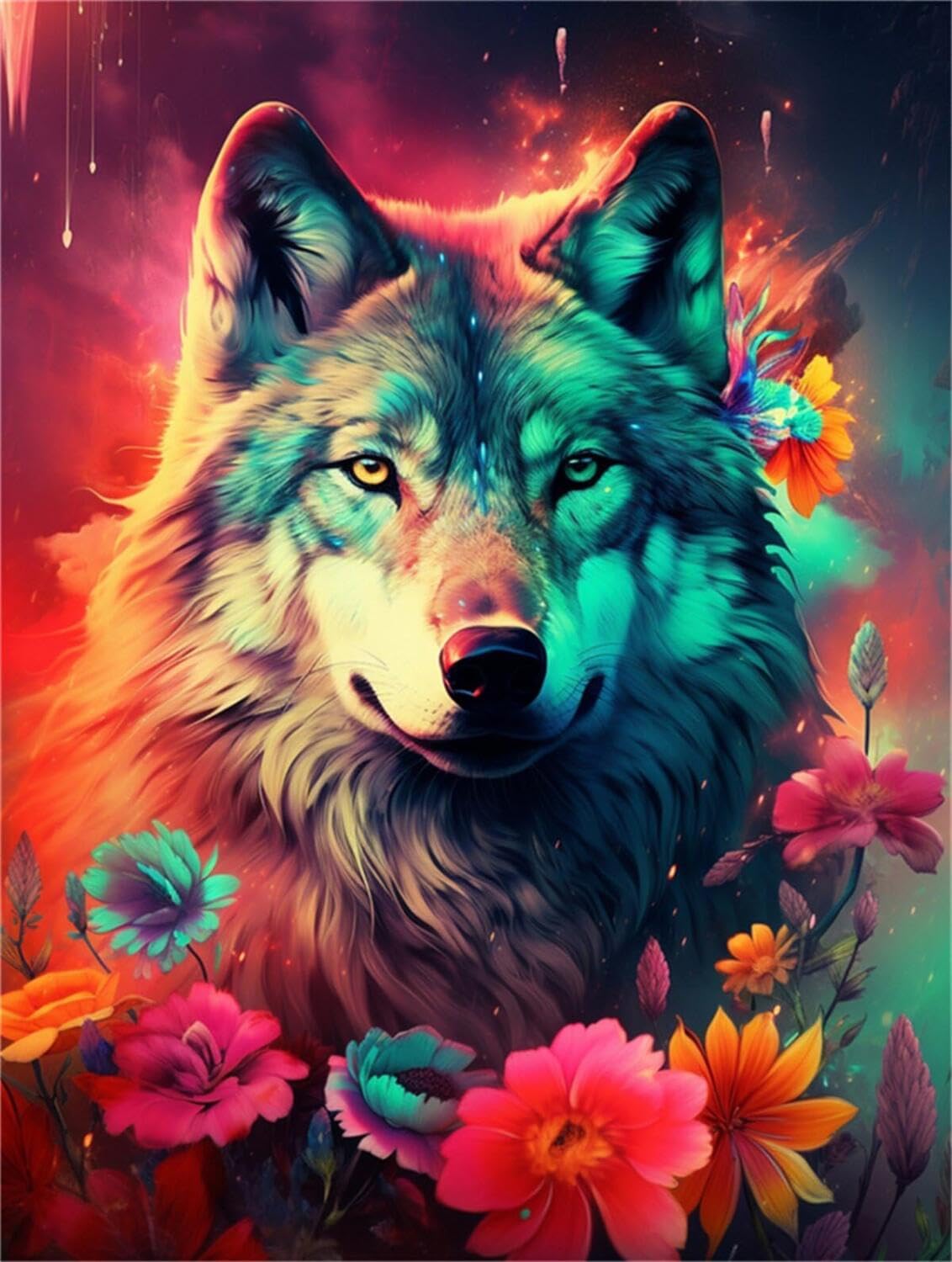 Rqwybcaxn DIY Latch Hook Rug Kit Wolves and Flowers 55x75cm