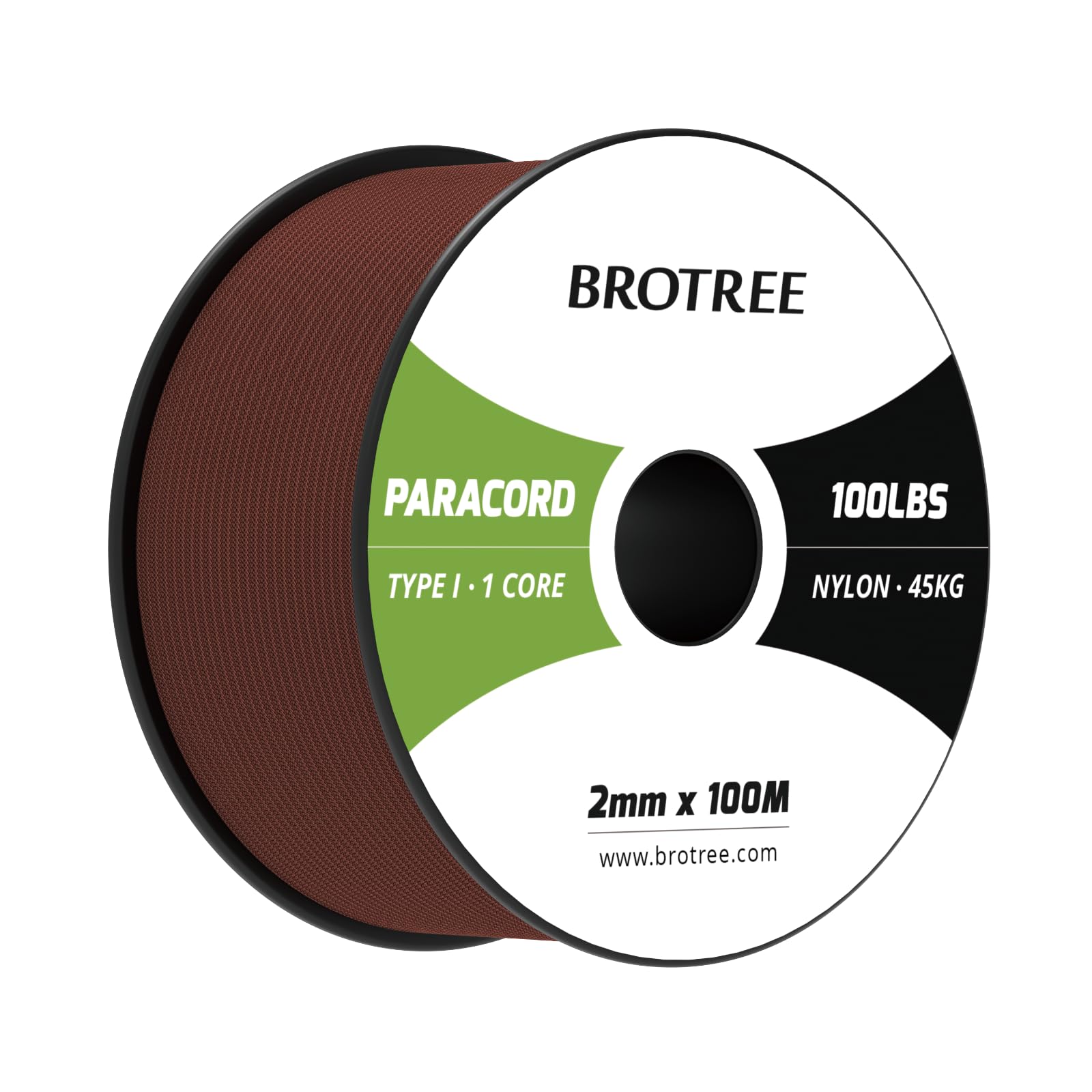 Brotree Paracord 2mm 100M 100% Nylon Rope 1 Strand Parachute Cord for Outdoor, Craft, DIY - 45kg Breaking Load (Chocolate Brown)