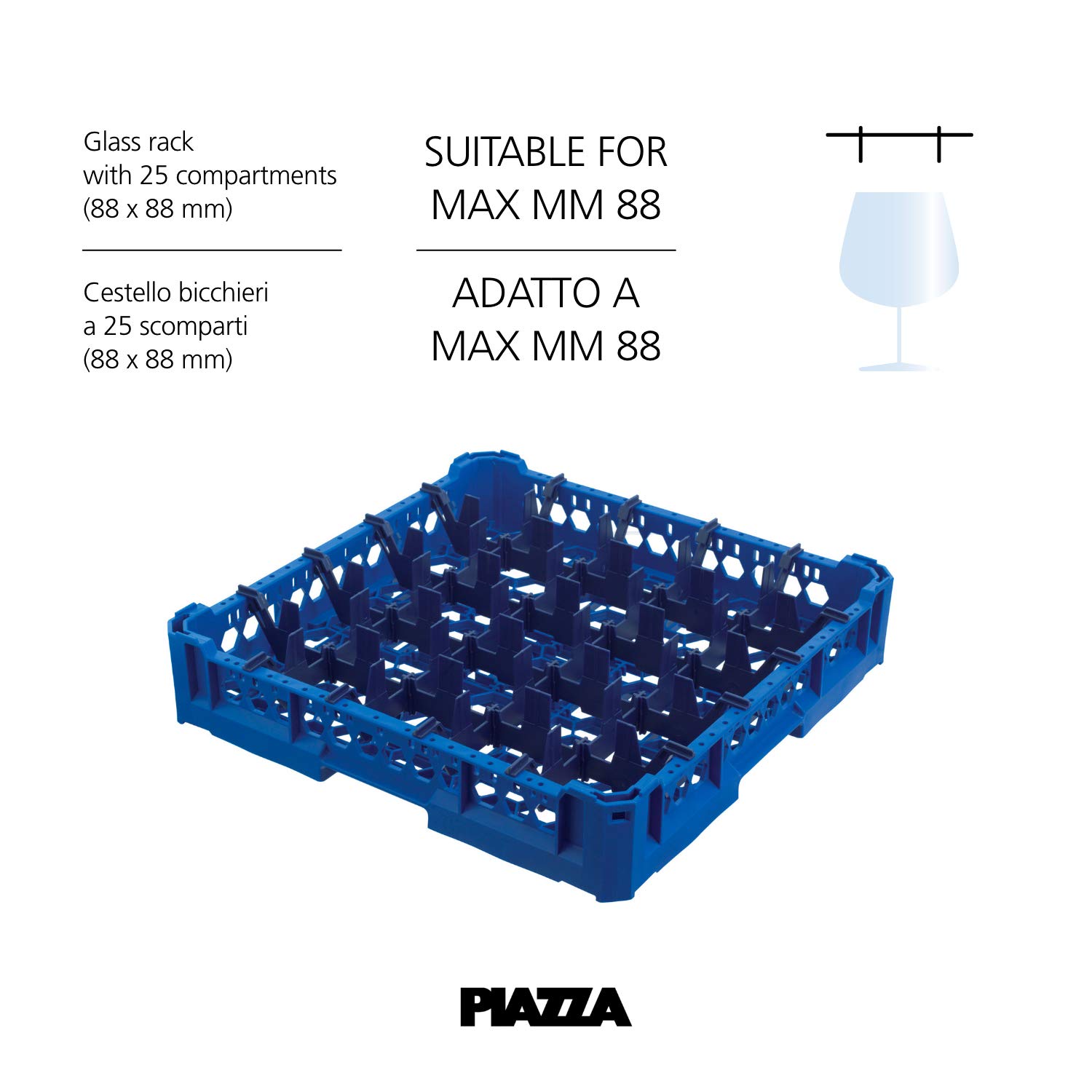 Piazza 210020 Lot de 2 casiers à verre en polyéthylène 25 compartiments Longueur 50 cm Largeur 50 cm Hauteur 65 mm