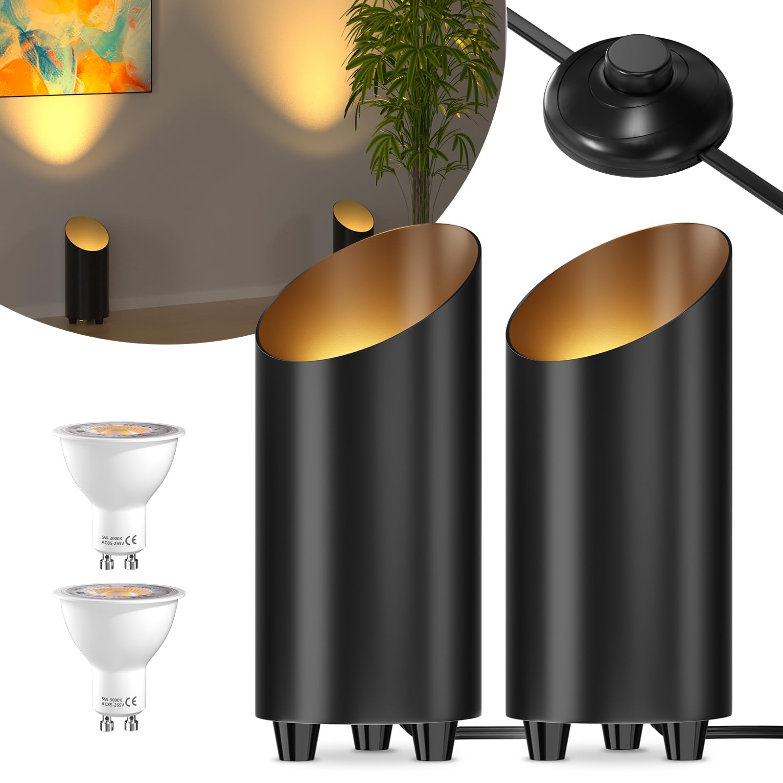 LED Uplight Spot Bodenstrahler 2 Stück 5 W Bodenleuchte mit Fußschalter 3000 K Warmweiß 230V