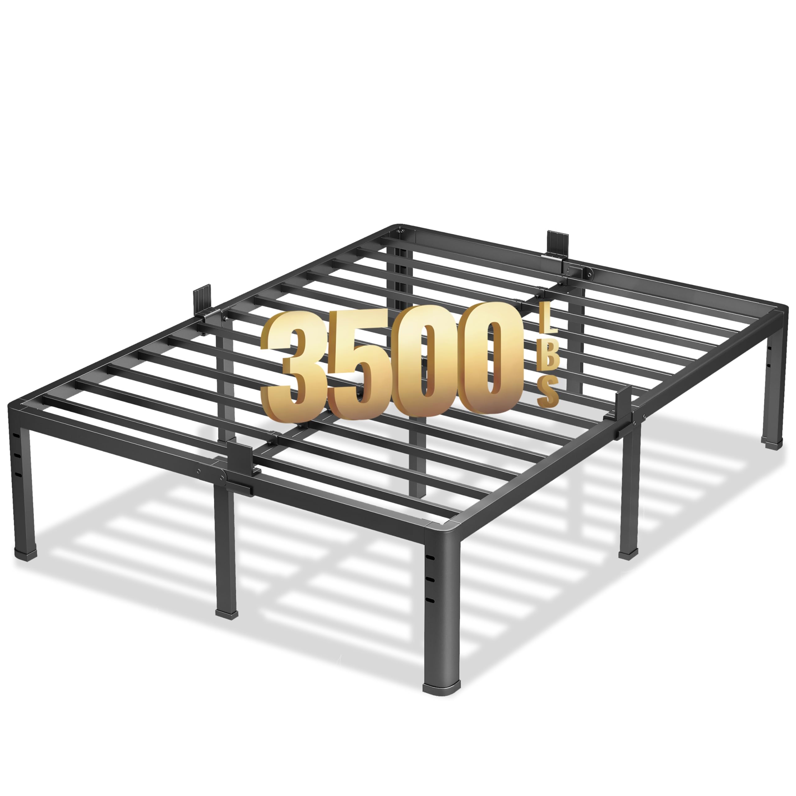 NKZ 20 Inch Metal Platform Bed Frame, Queen Size Bed Frame with Round Corner Legs, 3,500 lbs Heavy Duty Steel Slats Support, No Box Spring Needed, Easy Assembly, Noise Free