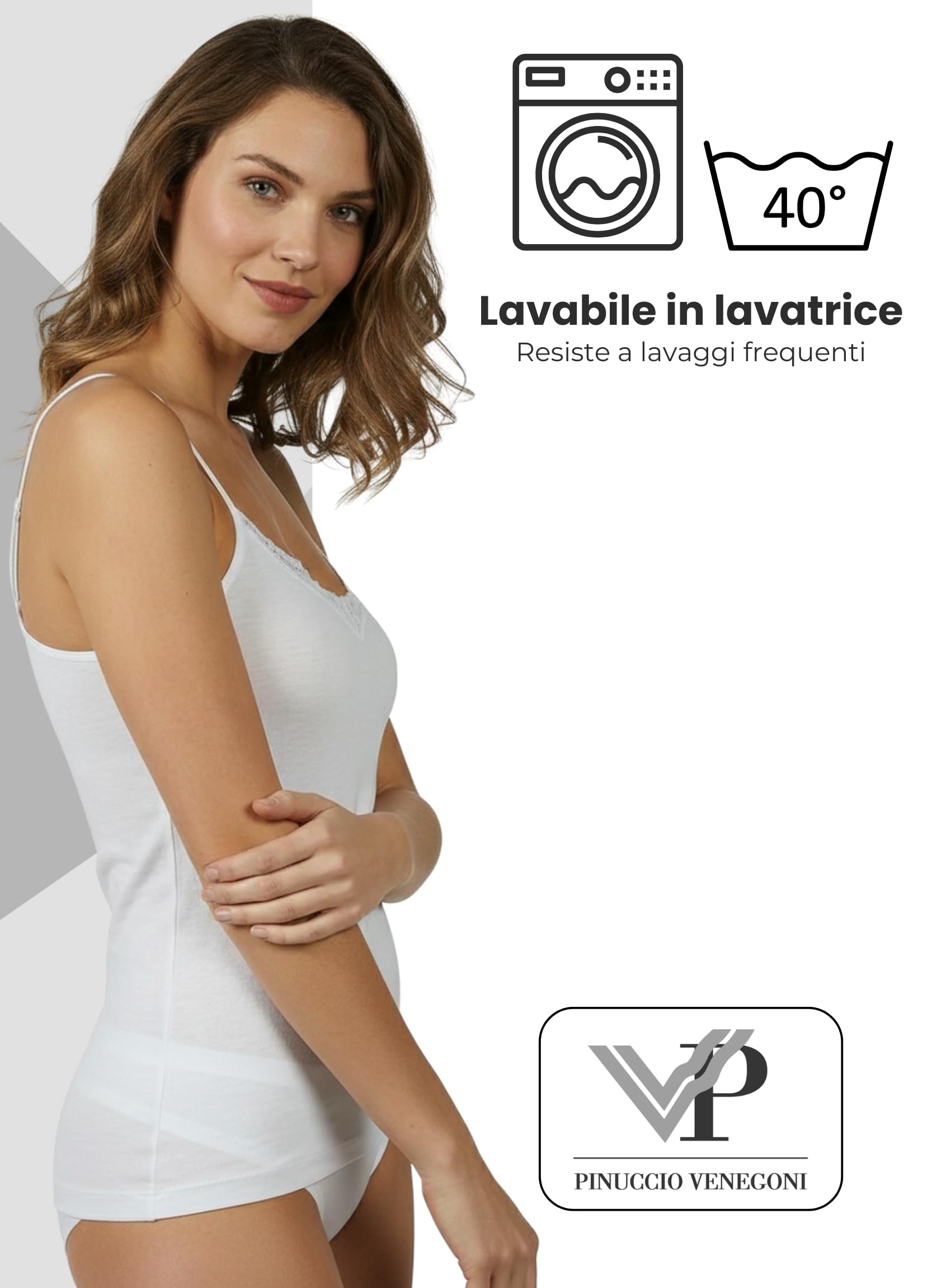VP PINUCCIO VENEGONI Set 2 Canottiere Donna Cotone 100% Mercerizzato Spalla Stretta | Pizzo macramé, Spalline Sottili, Top Intimo Elegante | Made in Italy