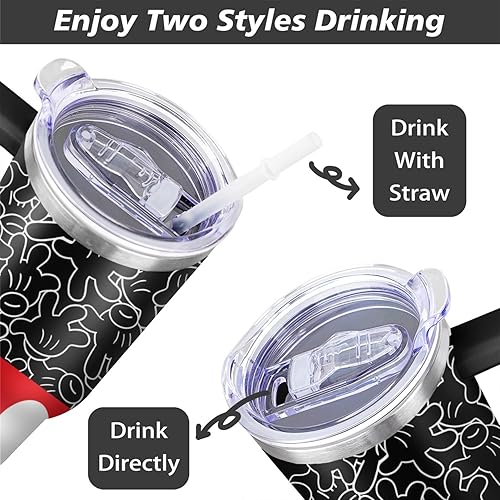 Miniatura 4 de Sunmdecor Vaso de 40 oz con asa y pajitas de silicona, vaso aislado para café con asa, vaso de 40 oz con asa