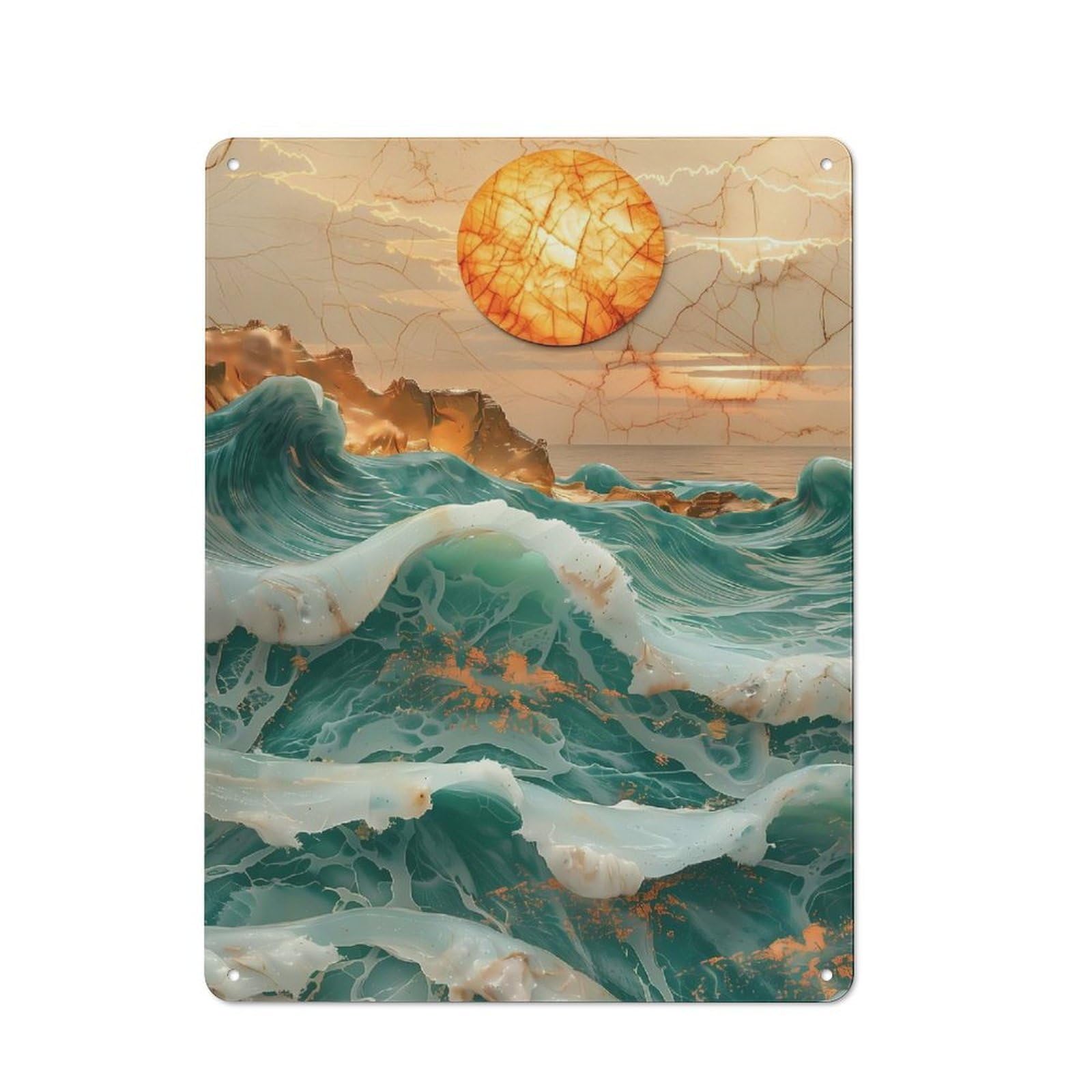 Amber Ocean Sunset Country Vintage Metal Wall Decor 40x30cm, Country Metal Sign for Kitchen, Cottage, Porch Or Garden Room