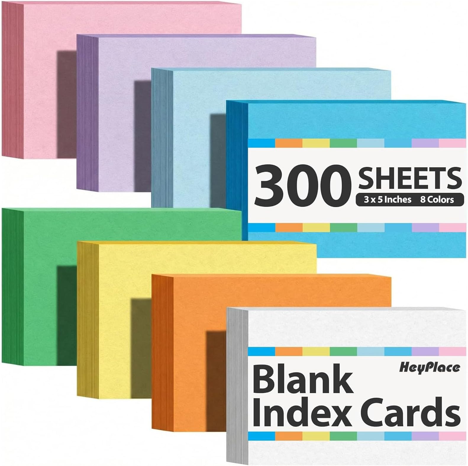 300PCS Colored Index Cards, 3x5 Inch Flash Cards Study Heavy Notecards for Studying School Office Learning Memo Scratch Pad, 8 Colors Notecards