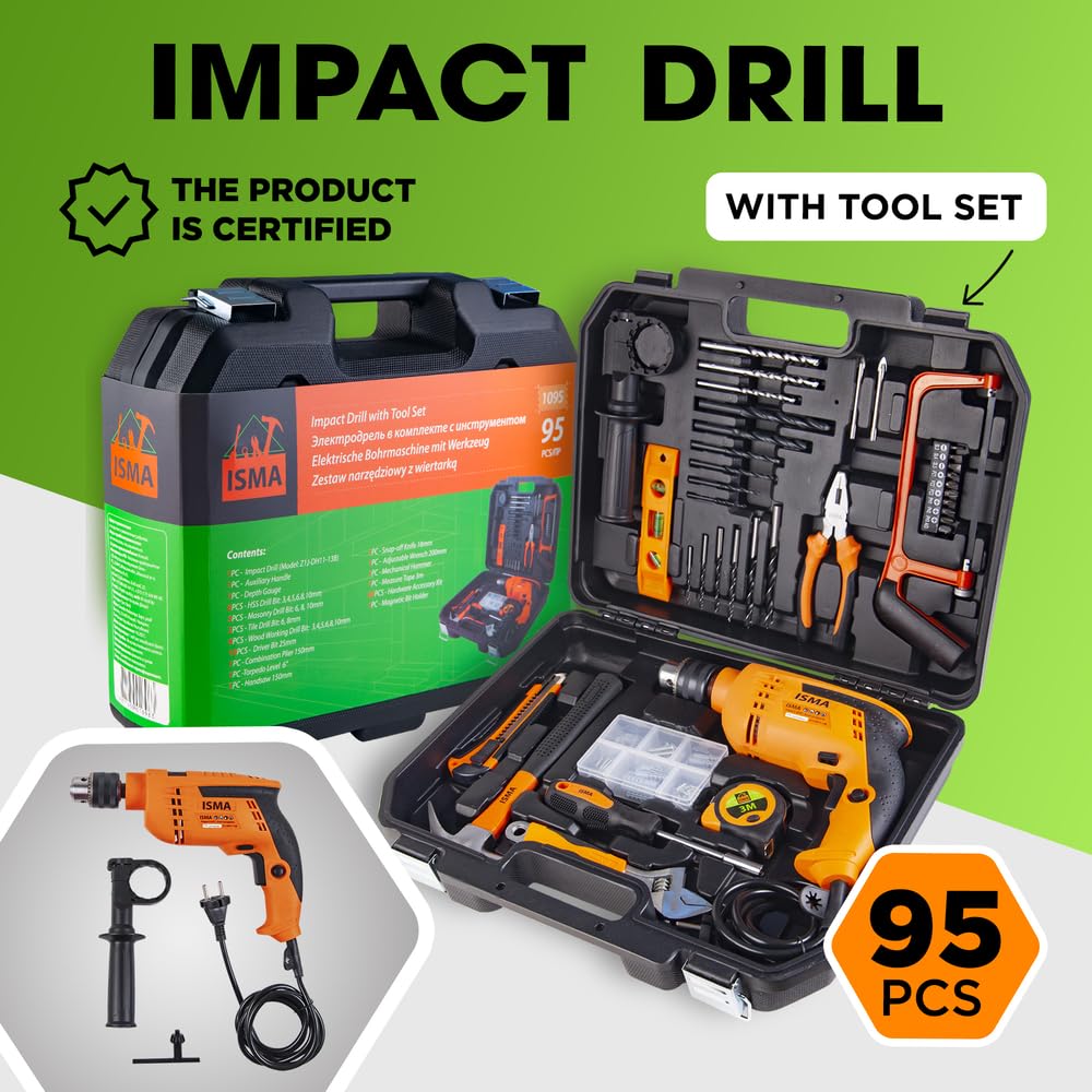 Bohrschrauber-Set, 12 V, 750 W, mit 95 Teilen, kompletter Koffer mit Elektro-Schraubendreher, Schlüsseln, Sägen, Zangen, Bohrer und mehr, professioneller Koffer für Büro, Garten und Zuhause
