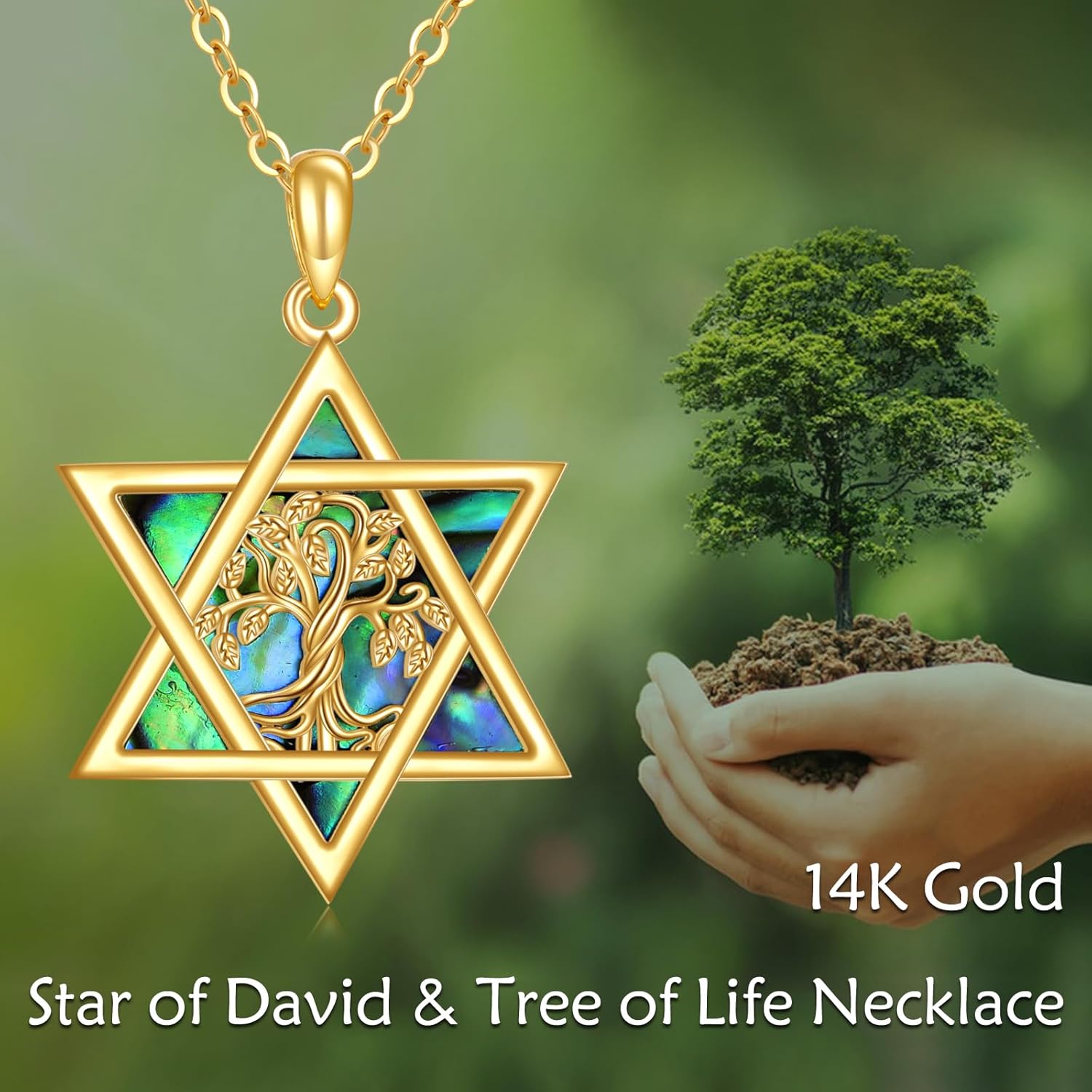 KECHO 14K Solid Gold Star of David Necklace Star of David Tree of life Pendant Jewelry Gifts for Women