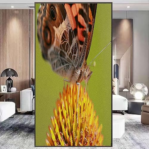 Adhesivos decorativos de vinilo para ventana, diseño de animales, de absorción electrostática, no adhesiva, se alimenta de la flor amarilla, 35.4