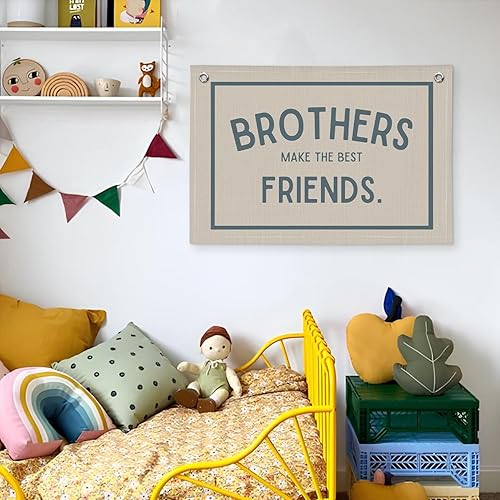 Miniatura 5 de Brothers Make The Best Friends - Pancarta para decoración de habitación de niños, decoración de habitación de niños pequeños, pancarta de lino para