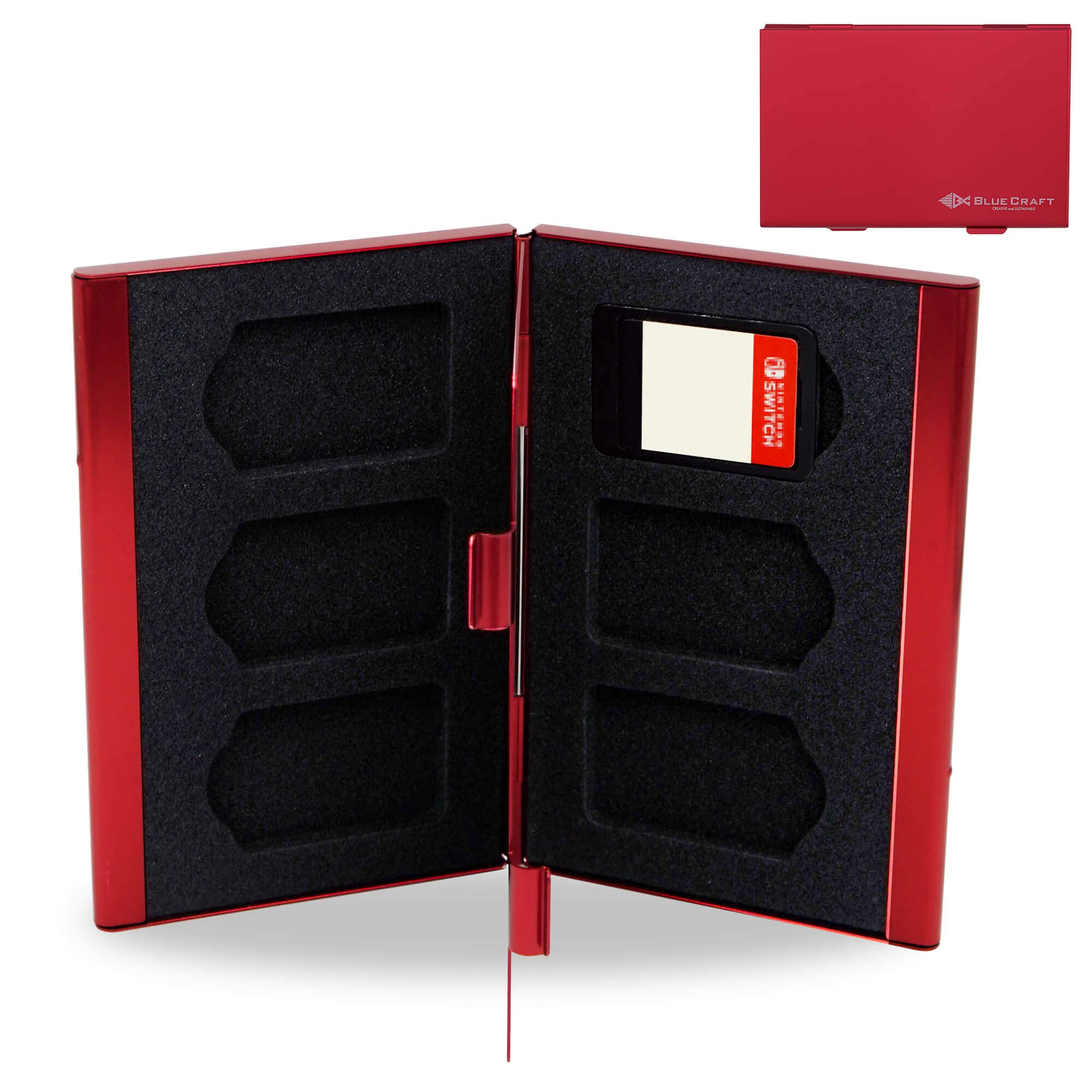 BLUE CRAFT Game card case for Nintendo Switch ,Anti-Static (Red, Aluminum type: Holds up to 6 sheets)