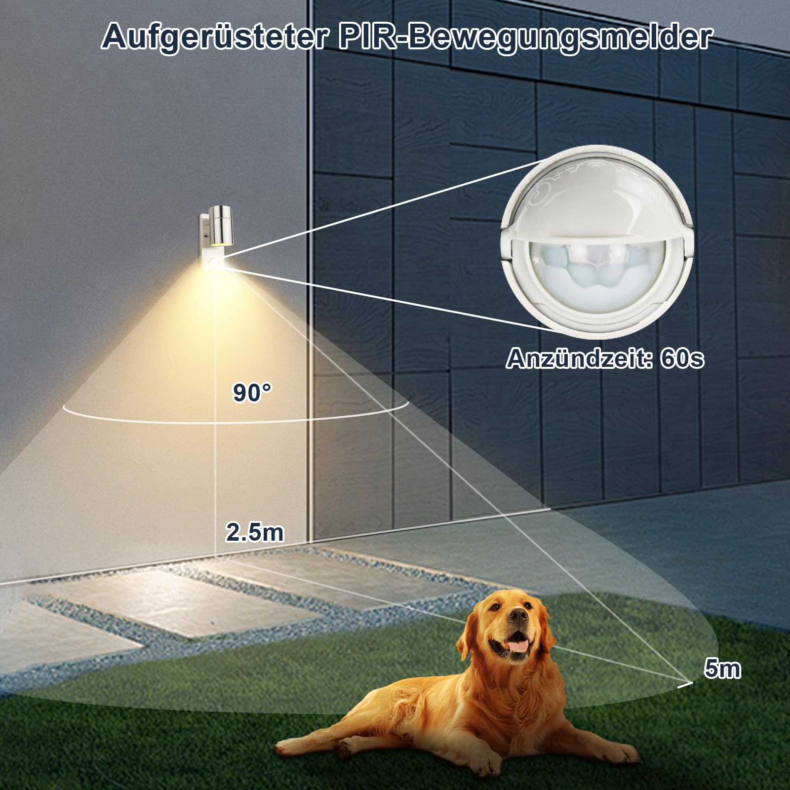 HiBay 2 Stück LED Außenleuchte mit Bewegungsmelder Wandleuchte Edelstahl Aussenlampe GU10 IP44 Wandlampe PIR Sensor inkl. LED Lampe 5W 450LM 3000K Warmweiß | Wandleuchte Edelstahl Aussenlampe inkl. LED Lampe Warmweiß 3000K Wandlampe Sensor für Terrasse Ei