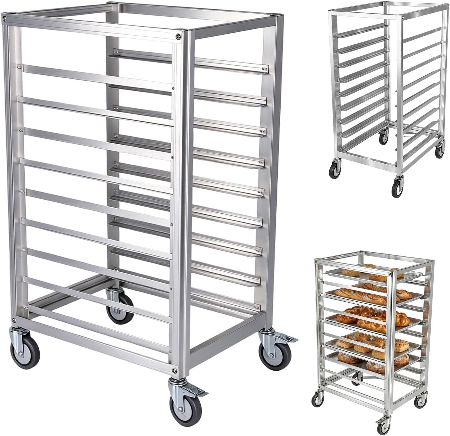 9 Tier 3 Inch Spacing Aluminium Home Commercial Kitchen Bakery Cooling Rack with Wheels Commercial Bun Pan Bakery Rack for Restaurant Cafeteria Pizzeria