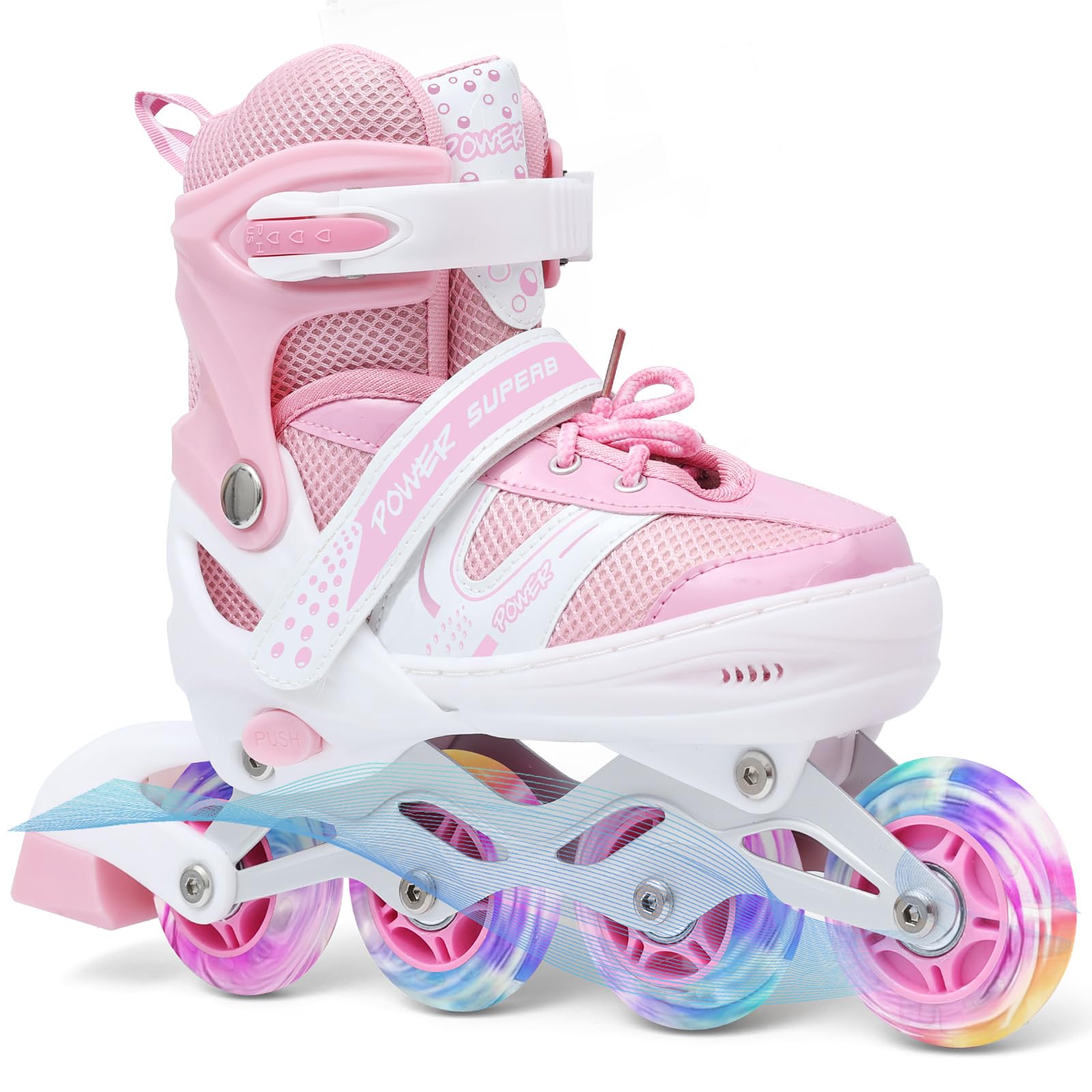 KDJ Adjustable Inline Skates for Kids Age 3-6 6-12 12-14, Beginner with Full Light Up Wheels Roller Skates for Boys & Girls (Pink,S)