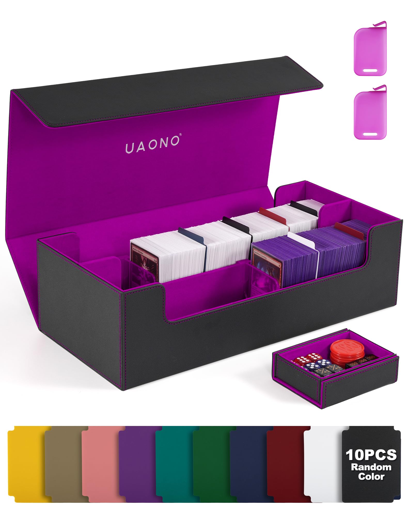 UAONO Trading Card Storage Box for MTG, Fits 7 Pcs Small Commander Deck Box, Large Card Deck Case with Dice Box for TCG PTCG Magic Sports Cards Game