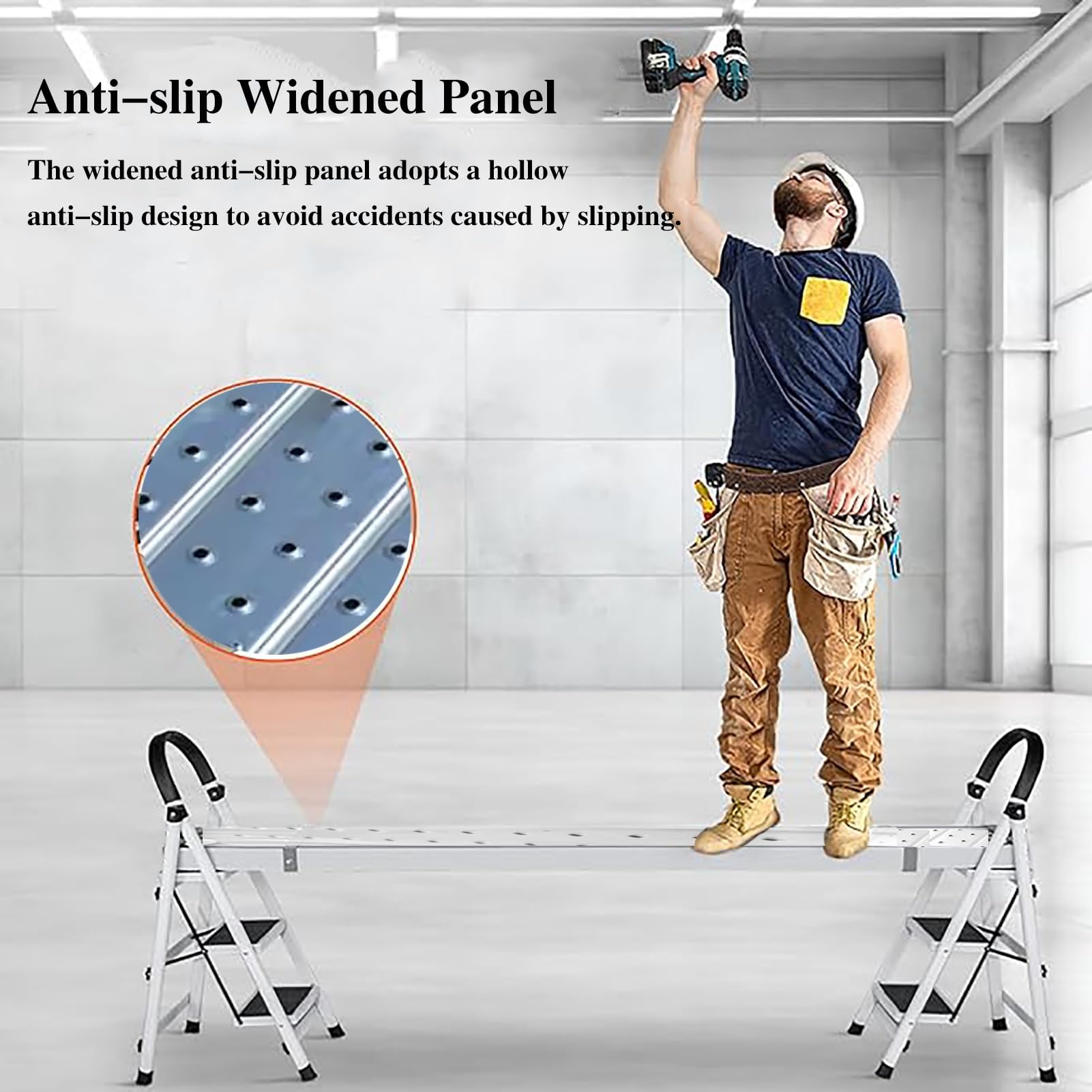 Piattaforma di lavoro antiscivolo in acciaio per scale - Dimensioni personalizzabili - Pedane per ponteggi - Step Tools