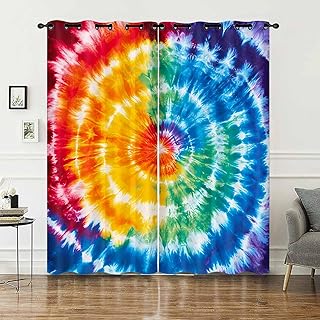 AILONEN Colorful Tie-Dye Window Drapes 2 Panels Set, 42