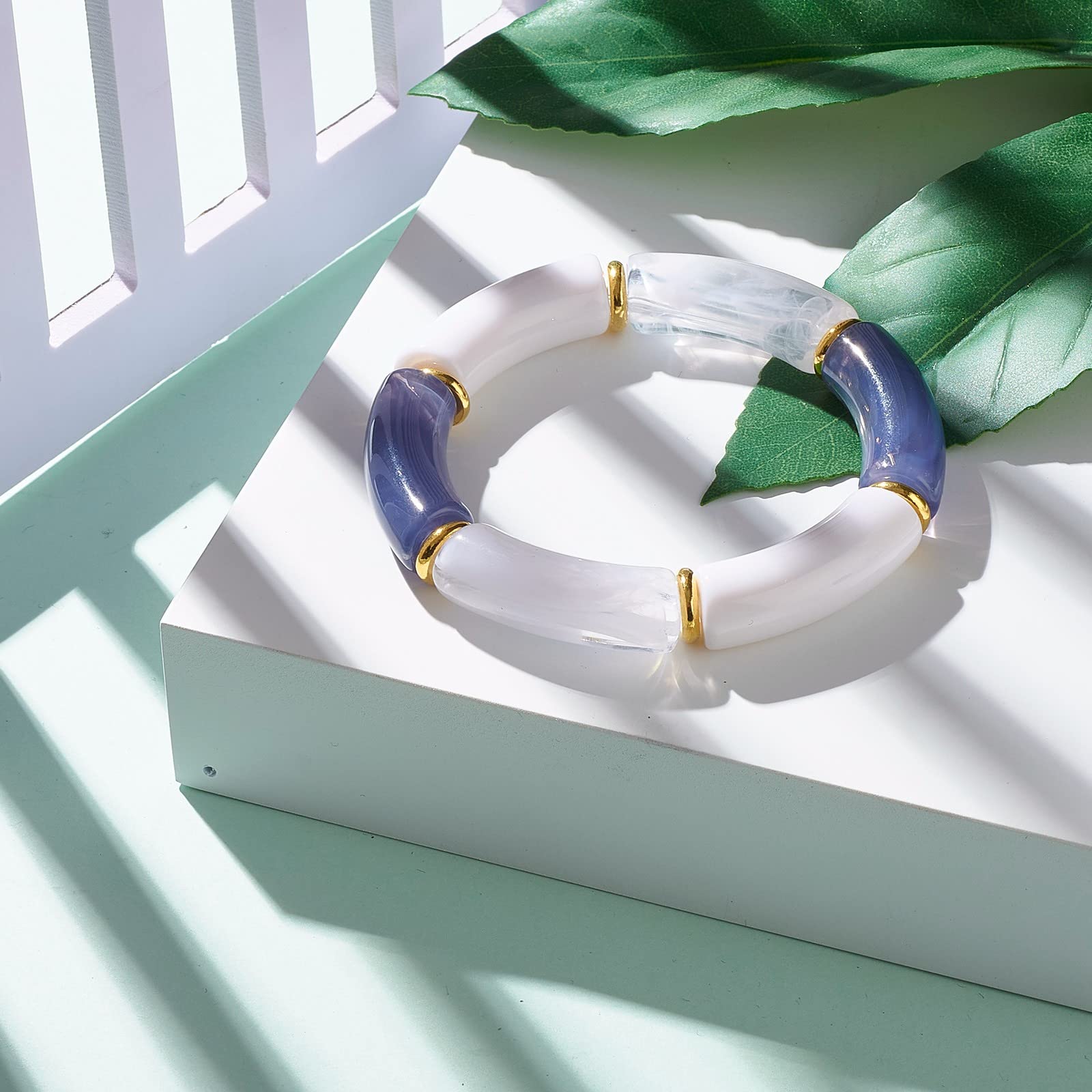 Pandahall 10 Perline Acriliche Curve A Tubo Colorate - Imitazione Pietra Noodle 36mm Per Bracciali Fai Da Te E Distanziatori
