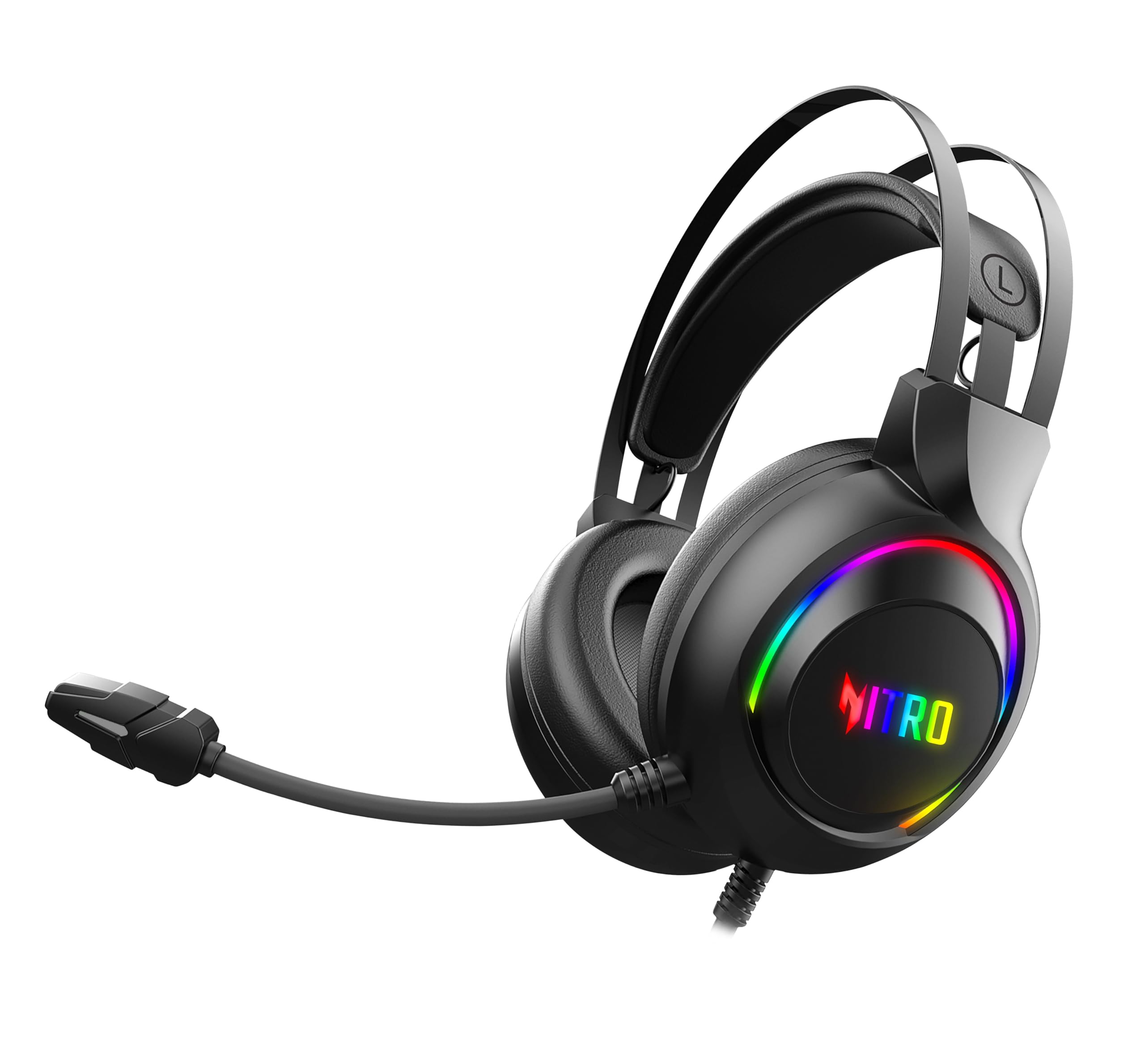 acer Nitro Wired Gaming Headset | 50mm Drivers | 3.5mm Audio + USB RGB Lighting | Omnidirectional Mic with LED | Flexible Dual Headband | 20Hz–20kHz | Strong Build | Windows, Android, iOS Compatible